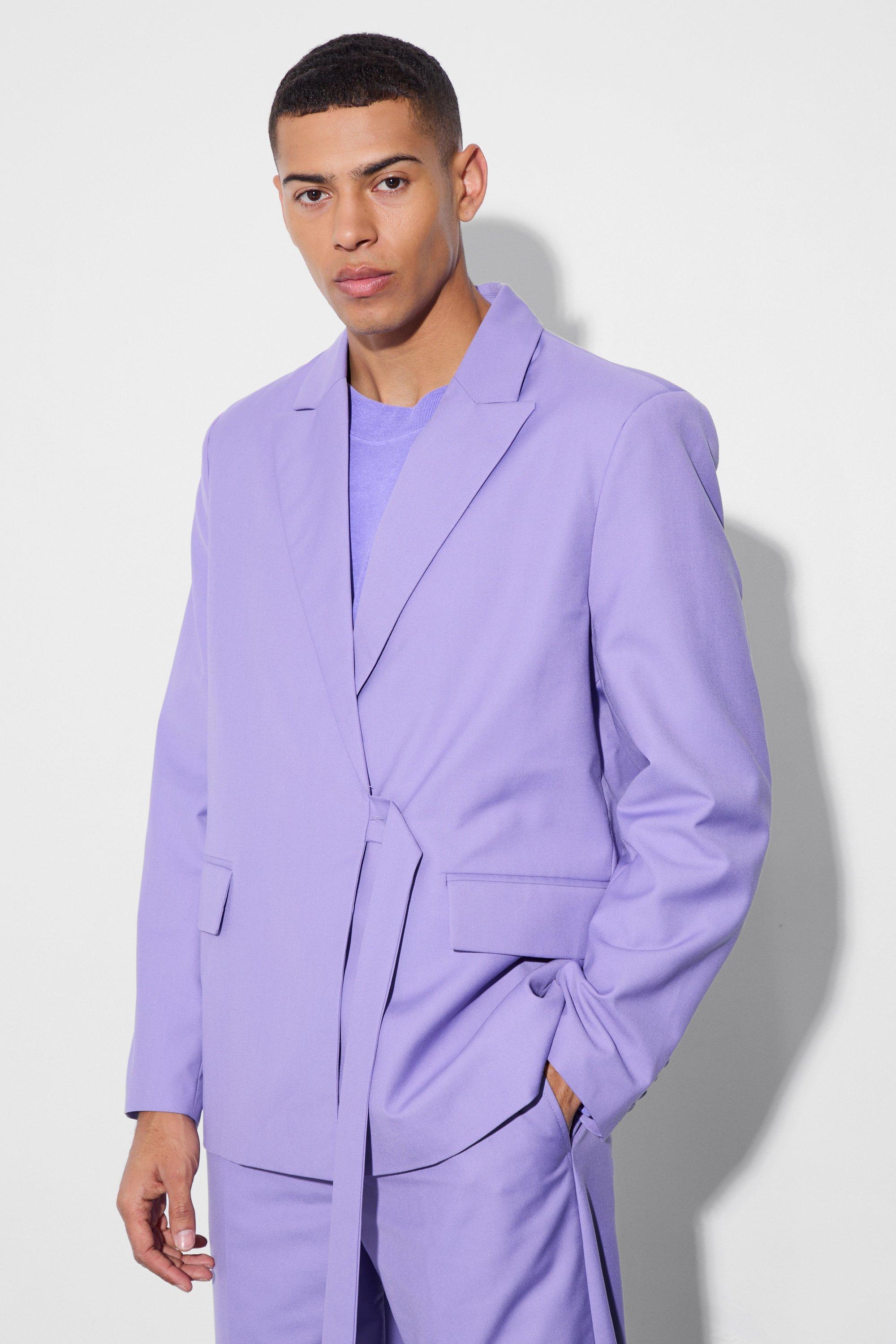 Mens Purple Strap Detail Oversized Blazer, Purple