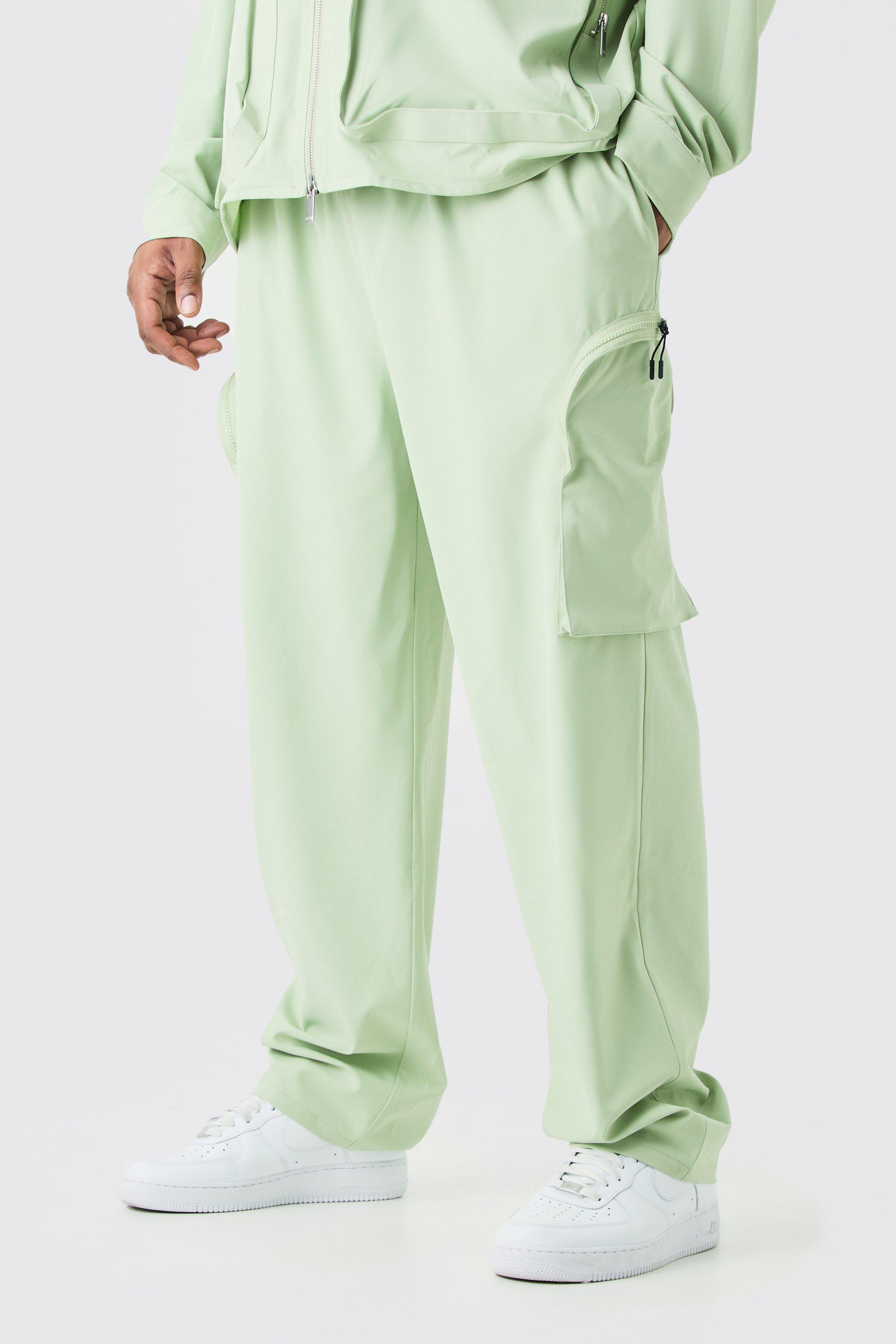 Image of Pantaloni Cargo Plus Size in Stretch tecnico con vita elasticizzata e zip, Verde