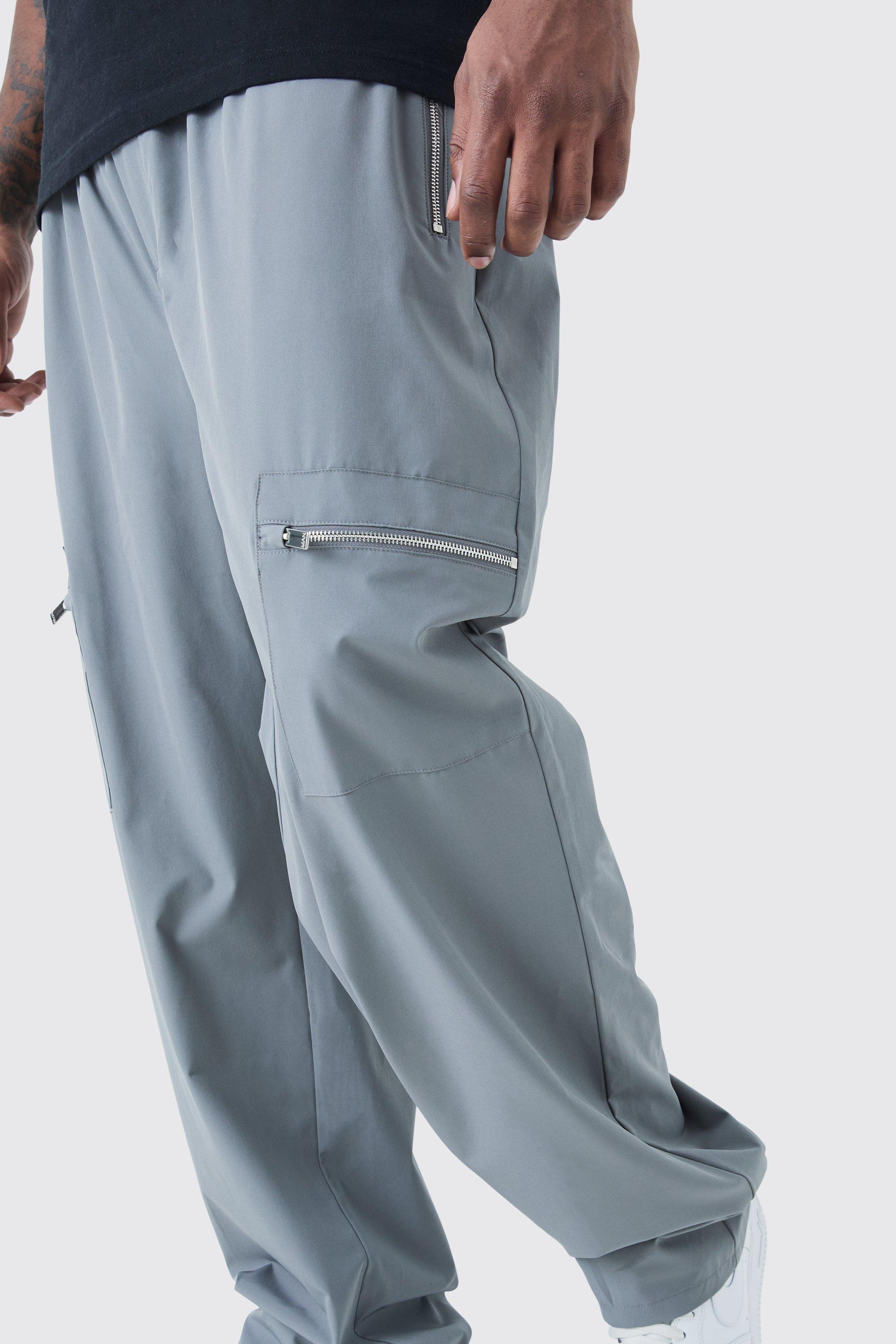 Image of Pantaloni Cargo Plus Size in Stretch tecnico elasticizzato con vita elasticizzata, Grigio