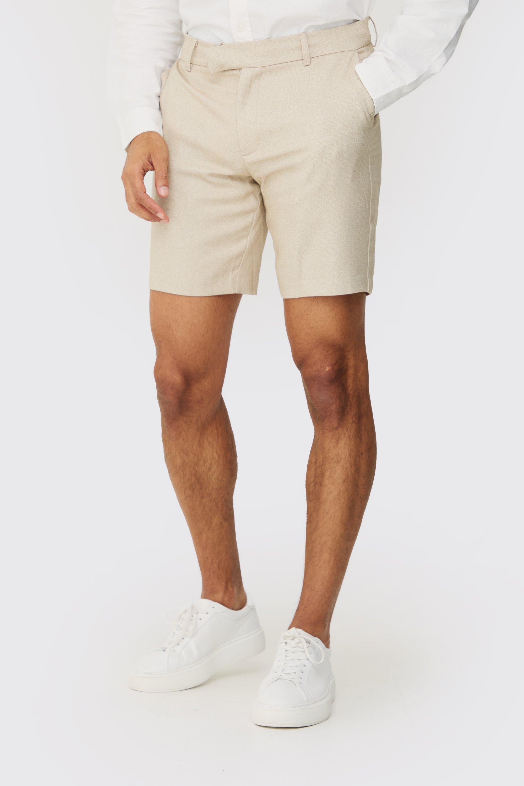 Mens Beige Tailored Marl Slim Fit Shorts, Beige