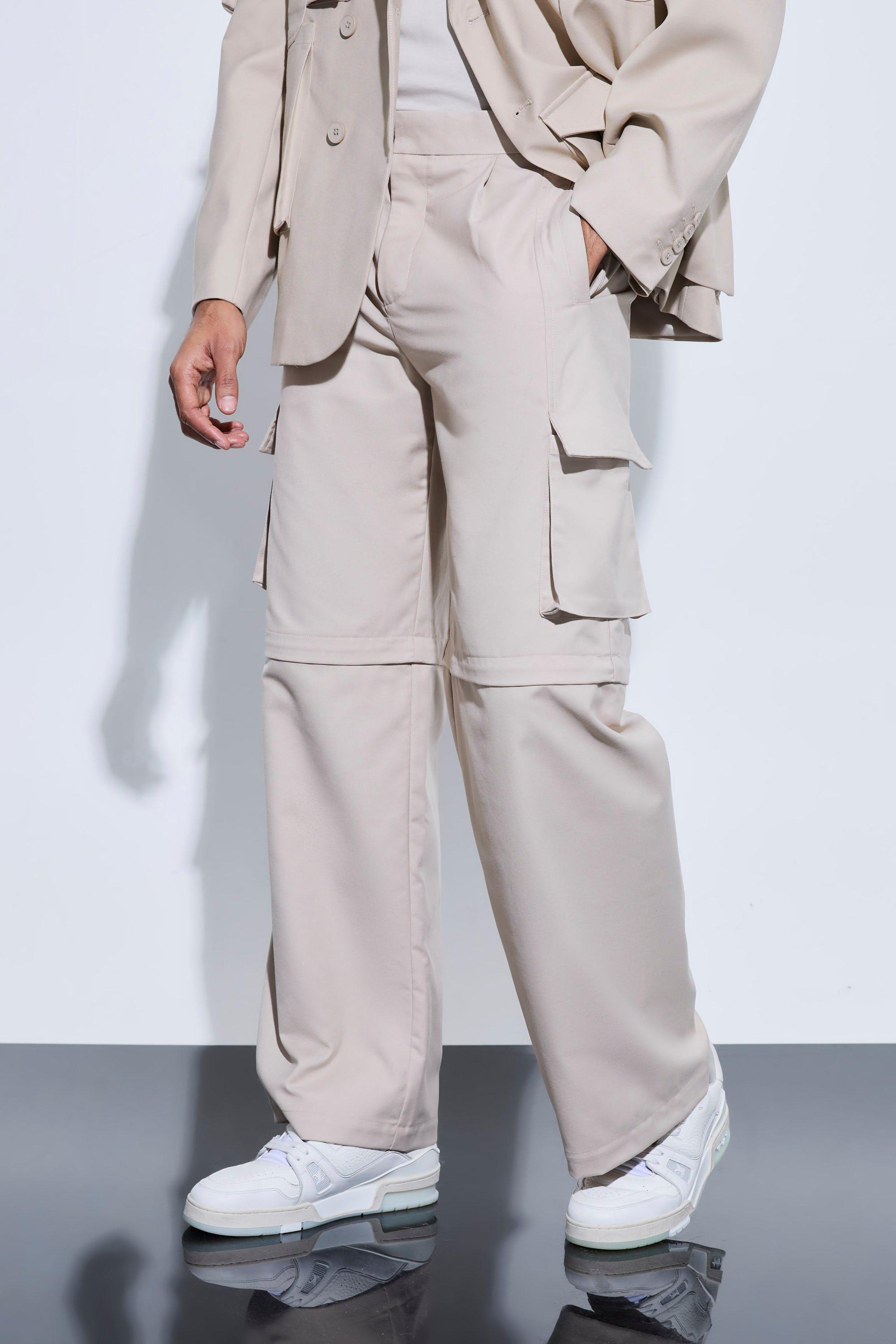 Image of Pantaloni sartoriali ibridi stile Cargo con zip, Beige