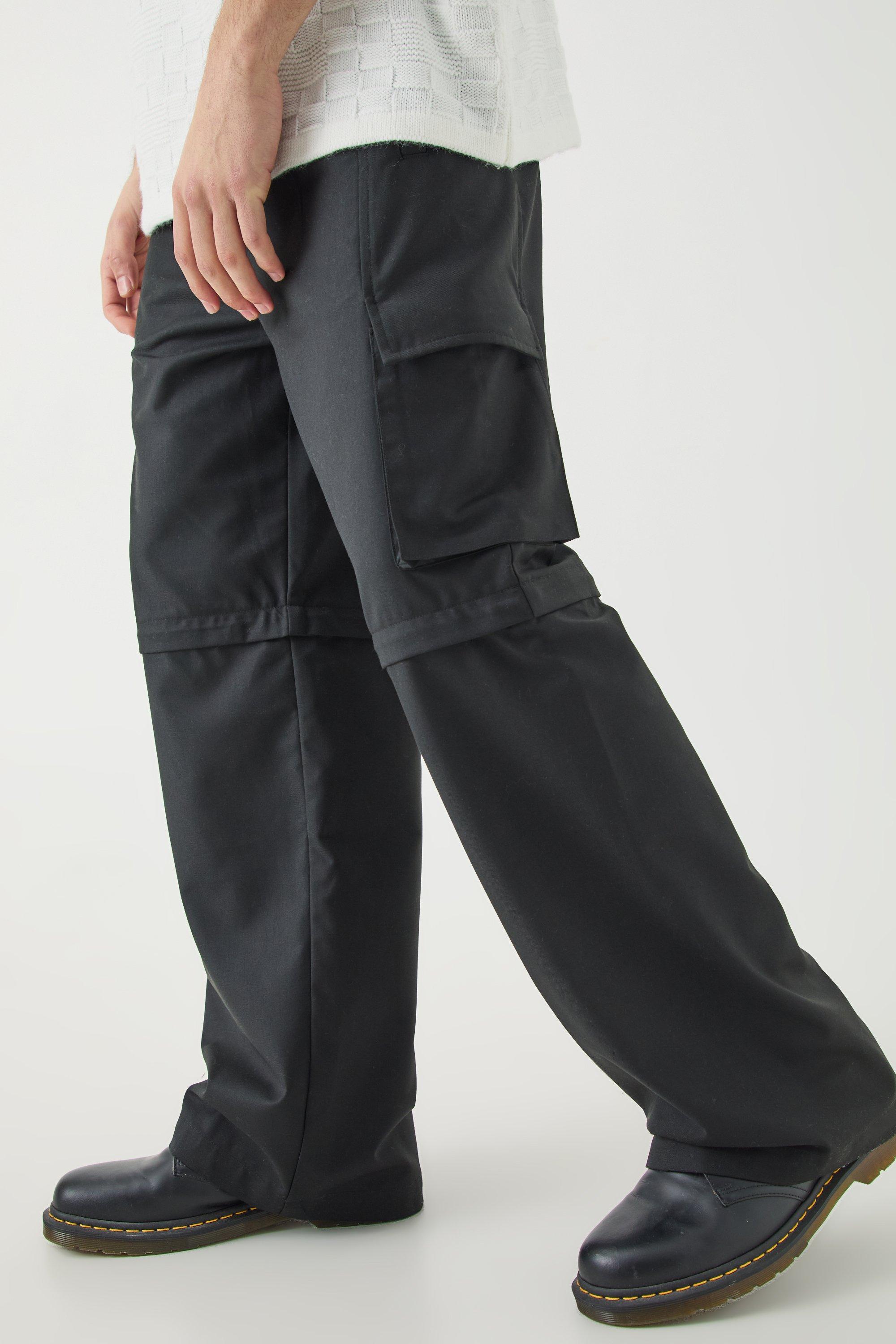 Mens Black Tailored Zip Off Cargo Hybrid Trousers, Black