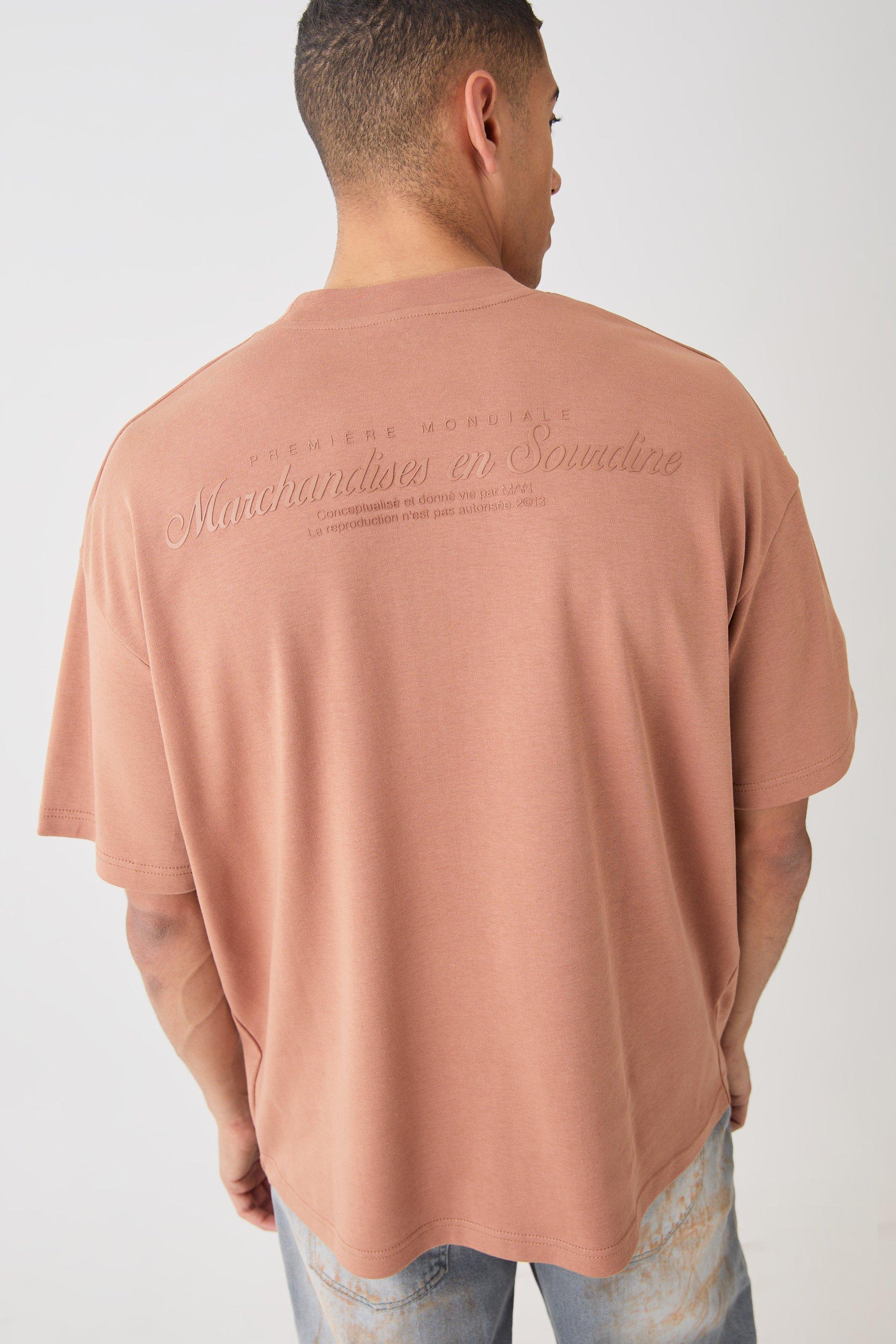 Image of T-shirt oversize con stampa e girocollo esteso, Brown