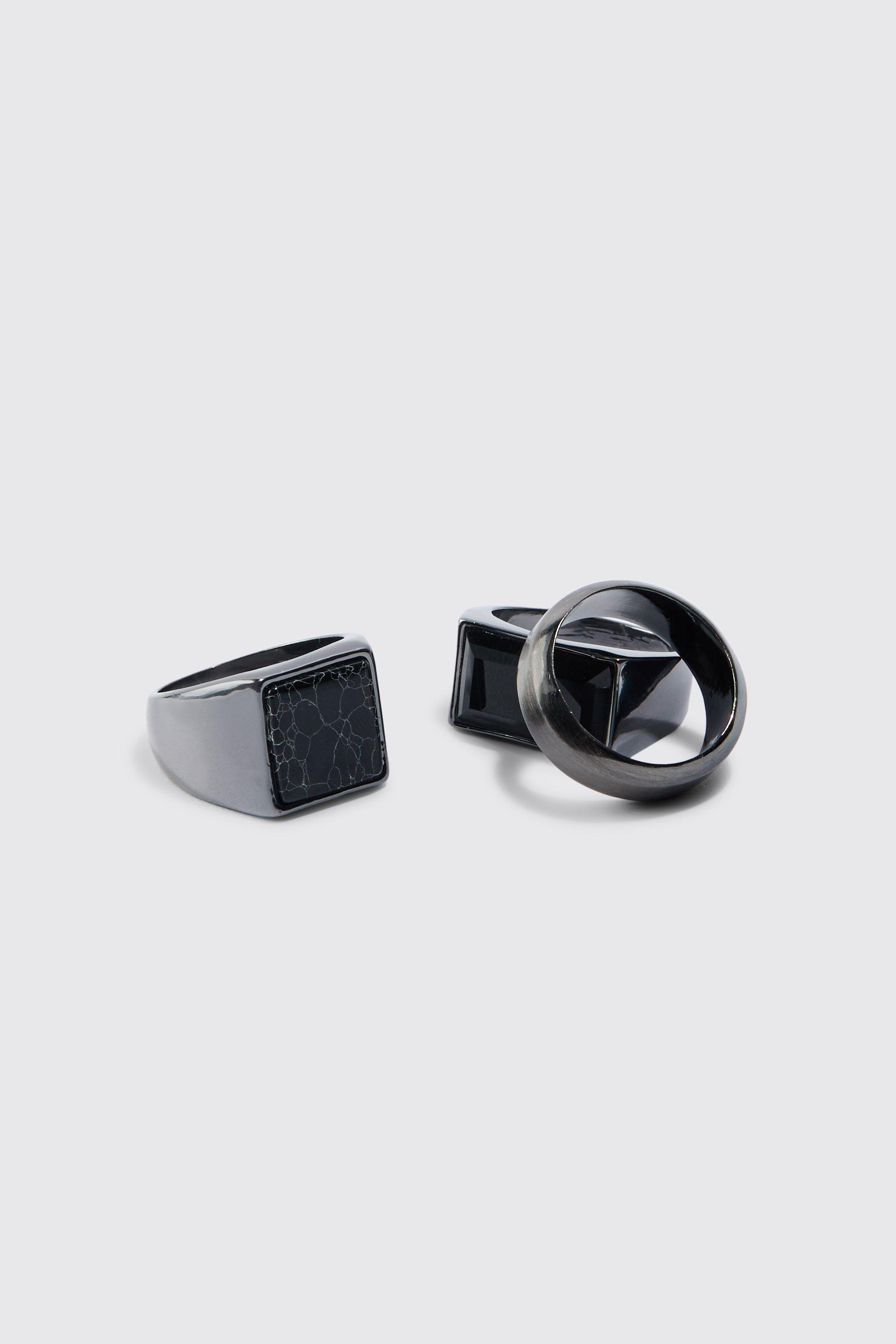 Mens Metallics 3 Pack Marbled Signet Rings, Metallics