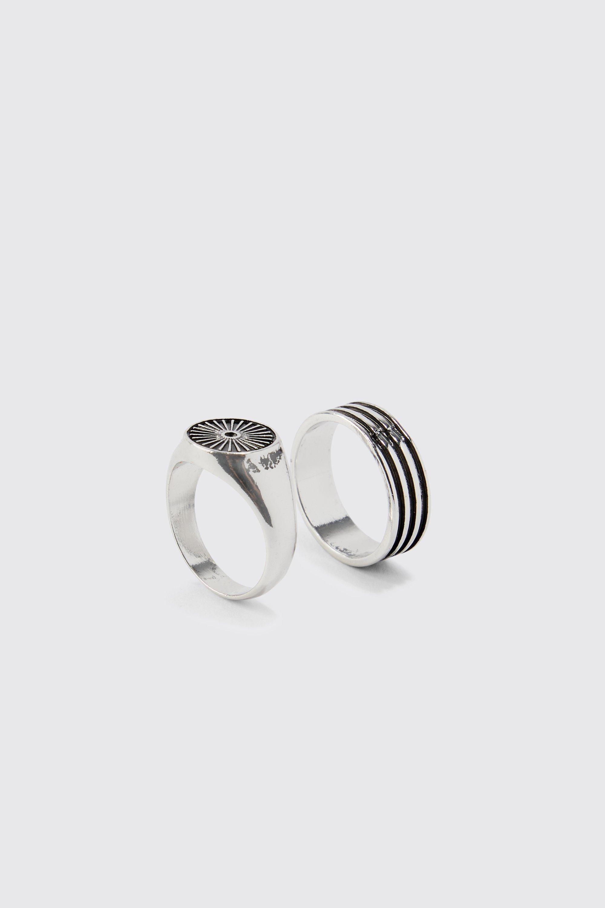 Mens Grey 2 Pack Rings, Grey