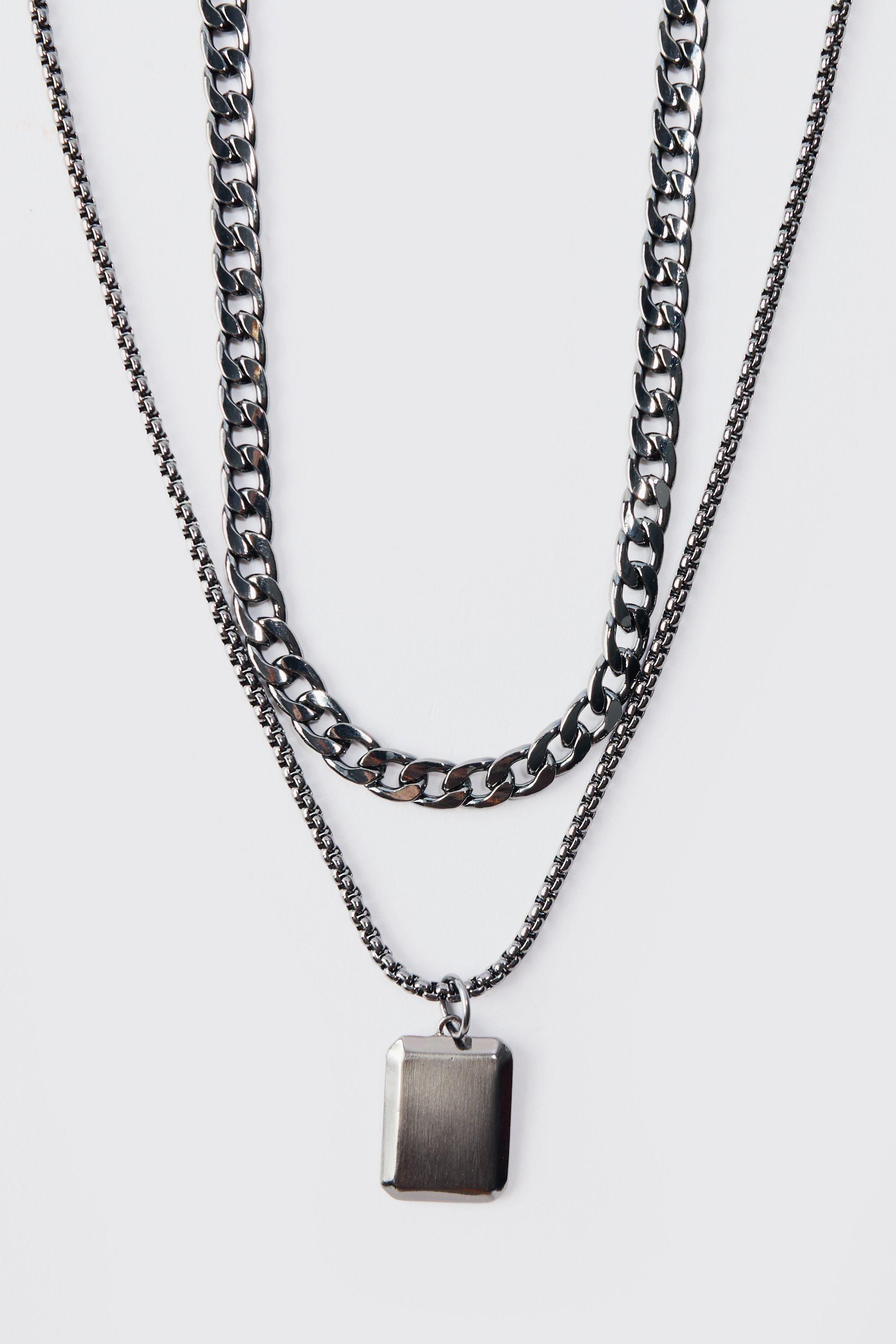 collier superposé à pendentif homme - gris - one size, gris