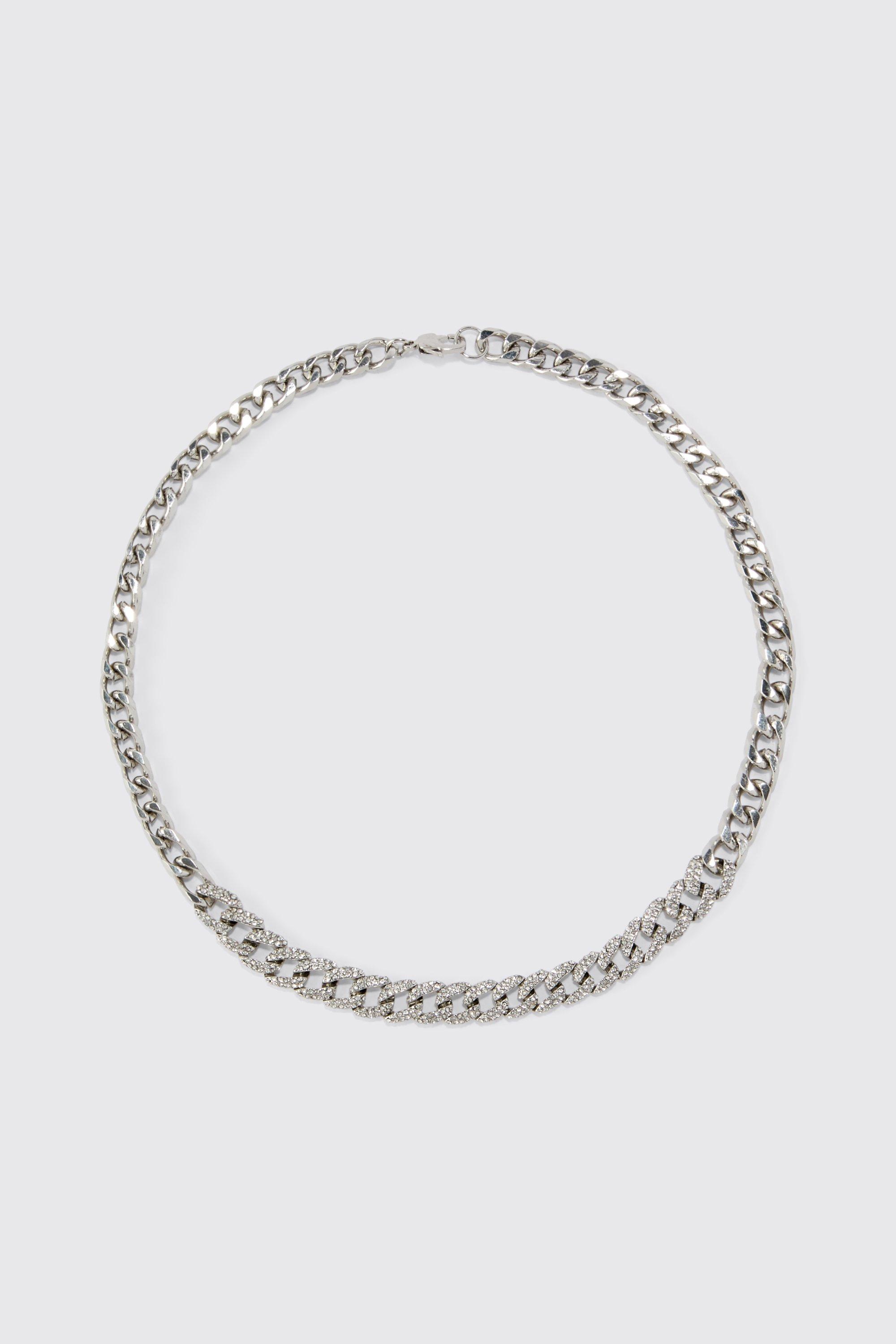 collier en chaîne strassée homme - argent - one size, argent