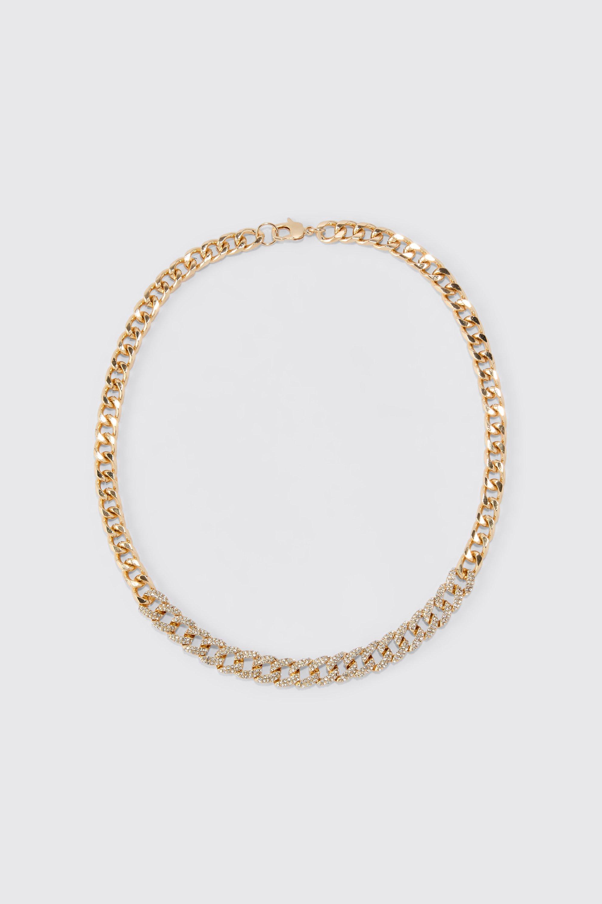 collier en chaîne strassée homme - or - one size, or