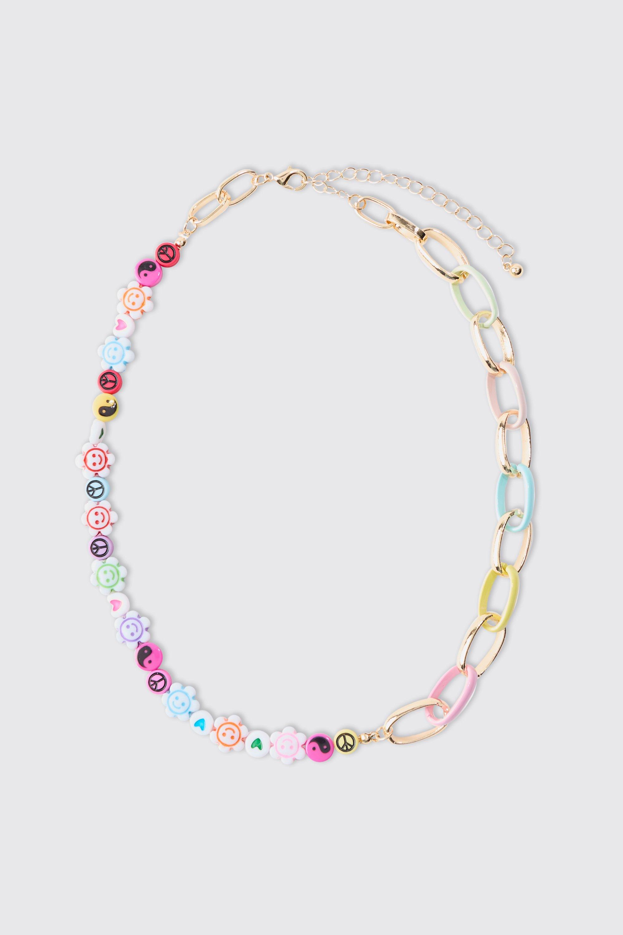 collier en chaîne et perle multicolores homme - one size, multicolore