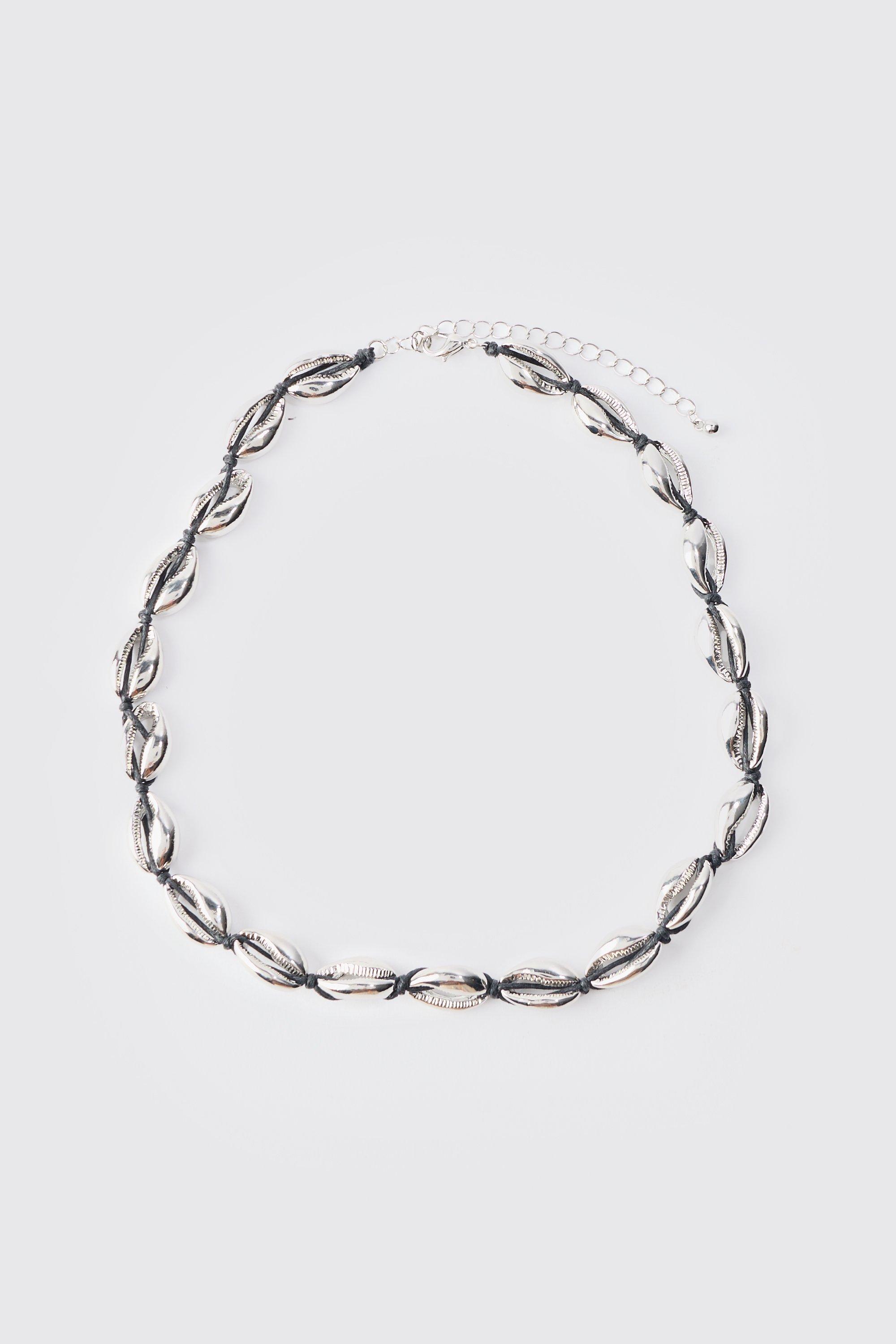 collier en corde à pendentif coquillages homme - argent - one size, argent