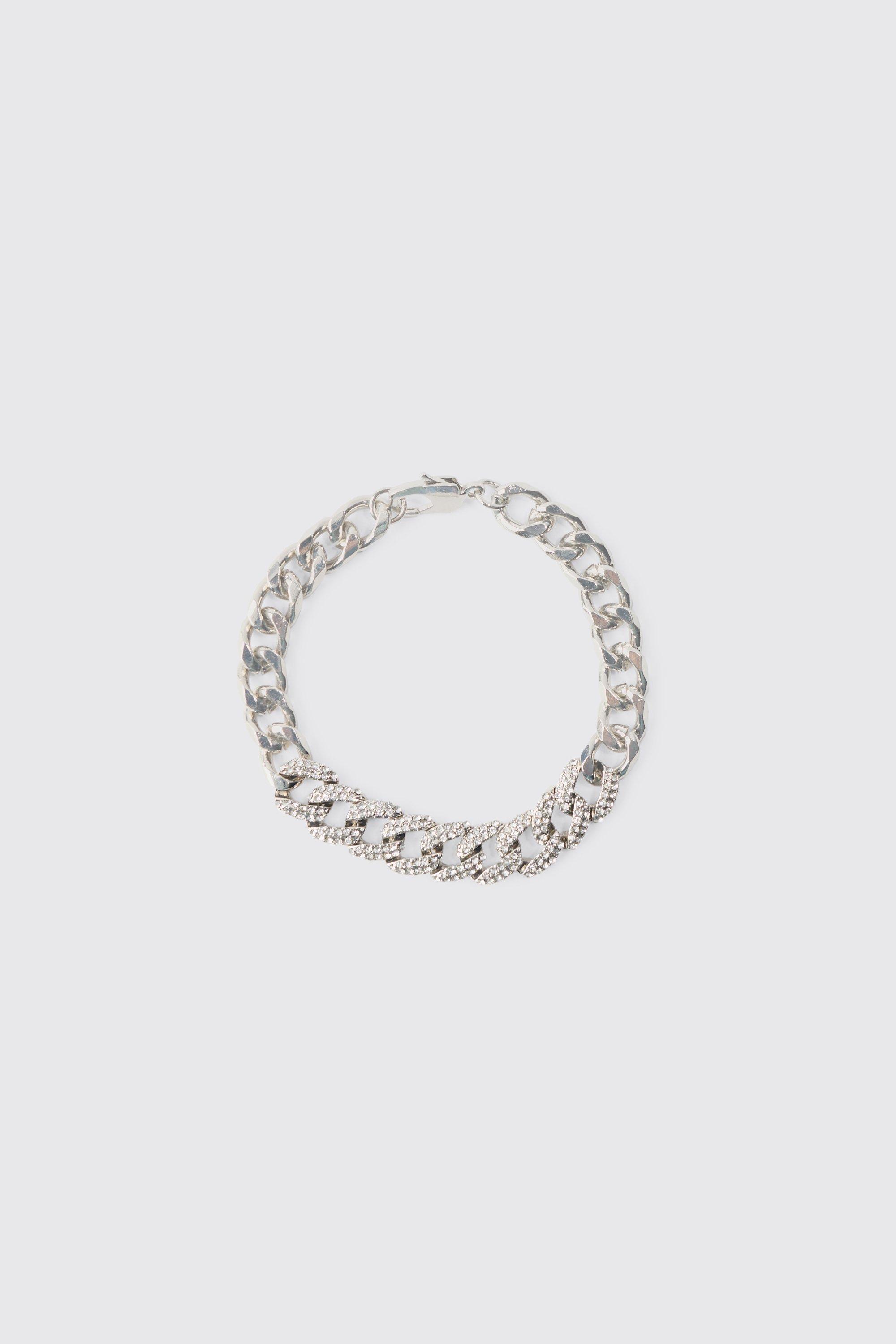 Mens Grey Iced Chain Bracelet, Grey