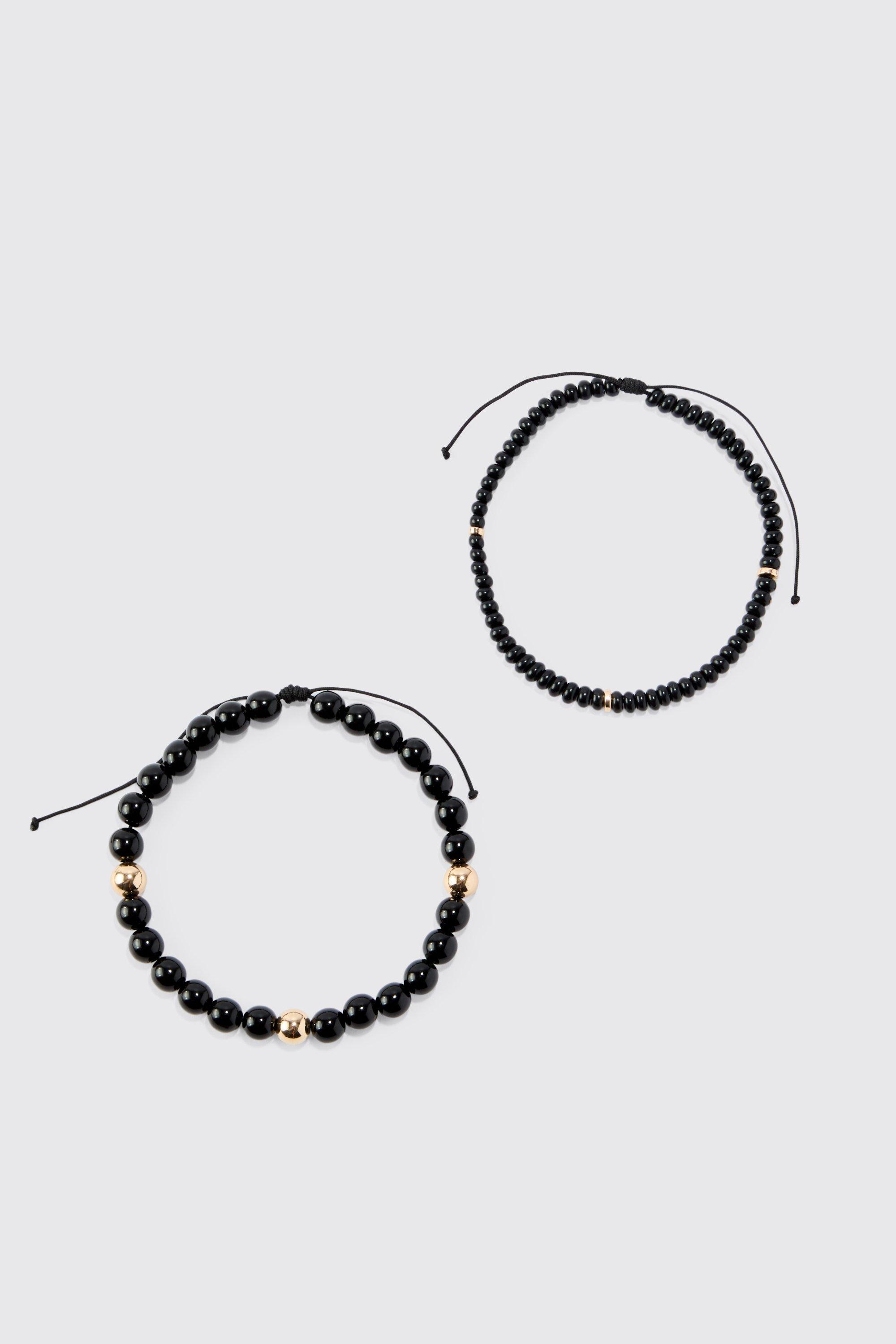lot de 2 bracelets à perles homme - noir - one size, noir