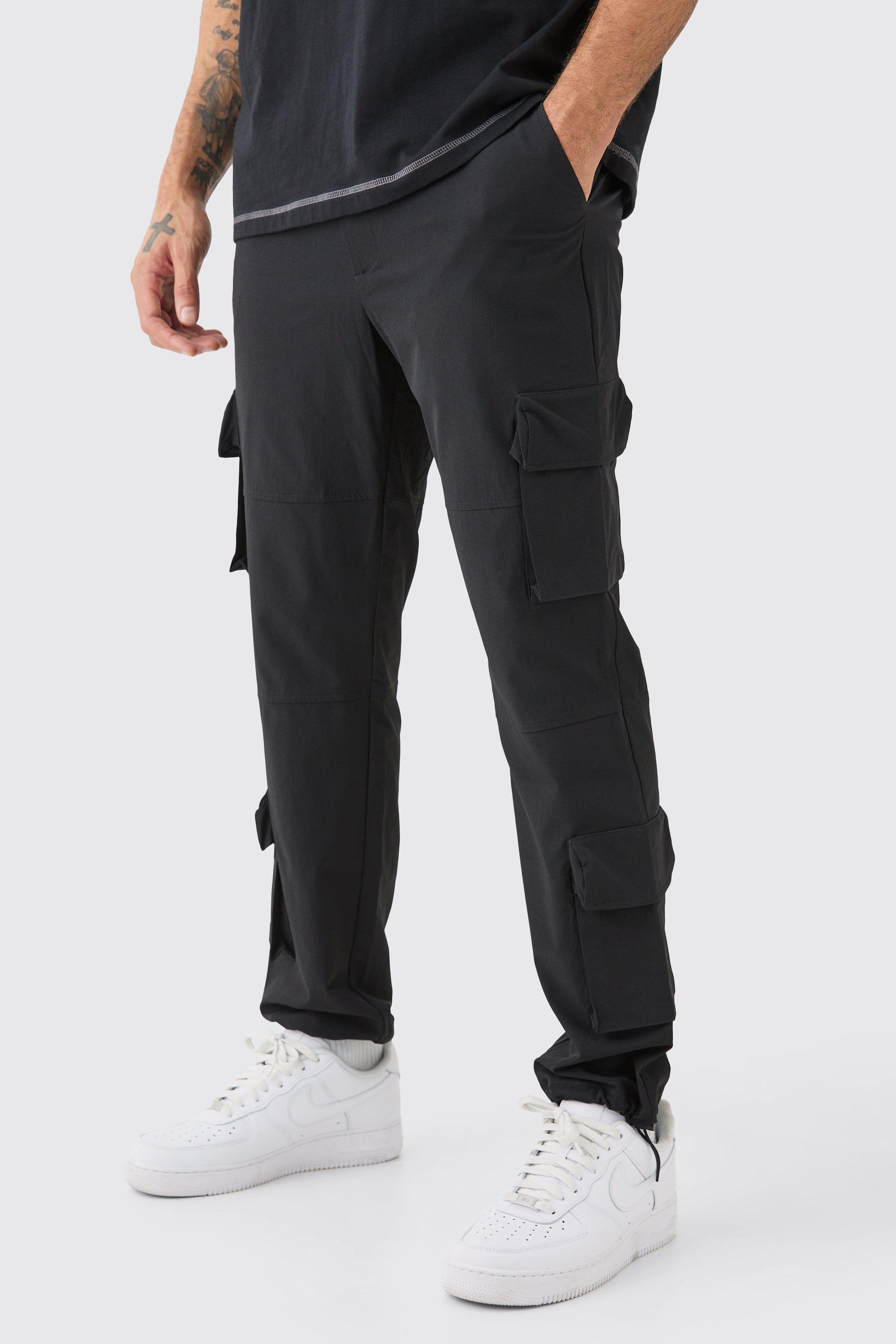 Mens Black Technical Stretch 3d Cargo Pocket Trousers, Black