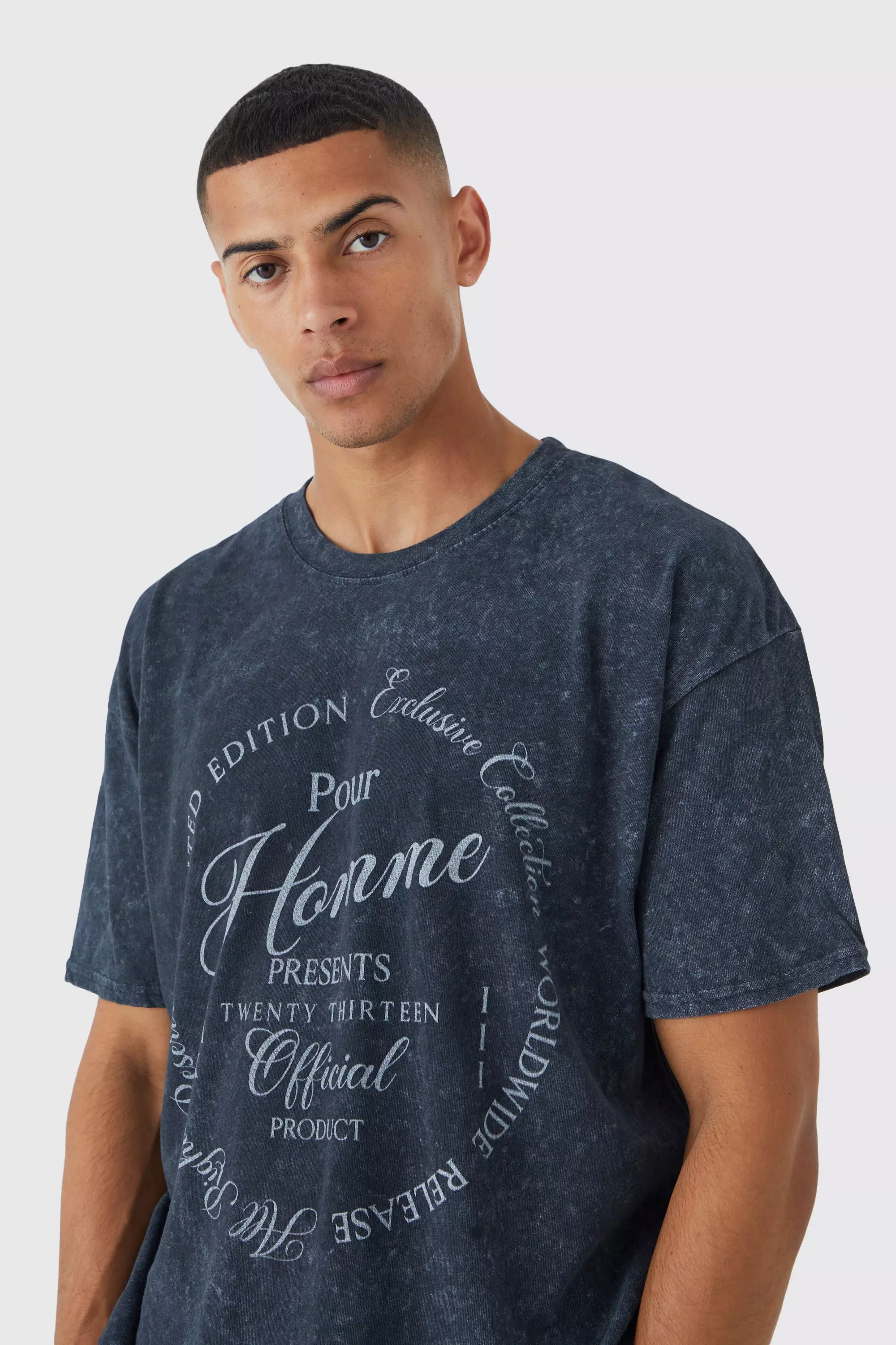 Oversized Acid Wash Graphic T shirt boohooMAN USA