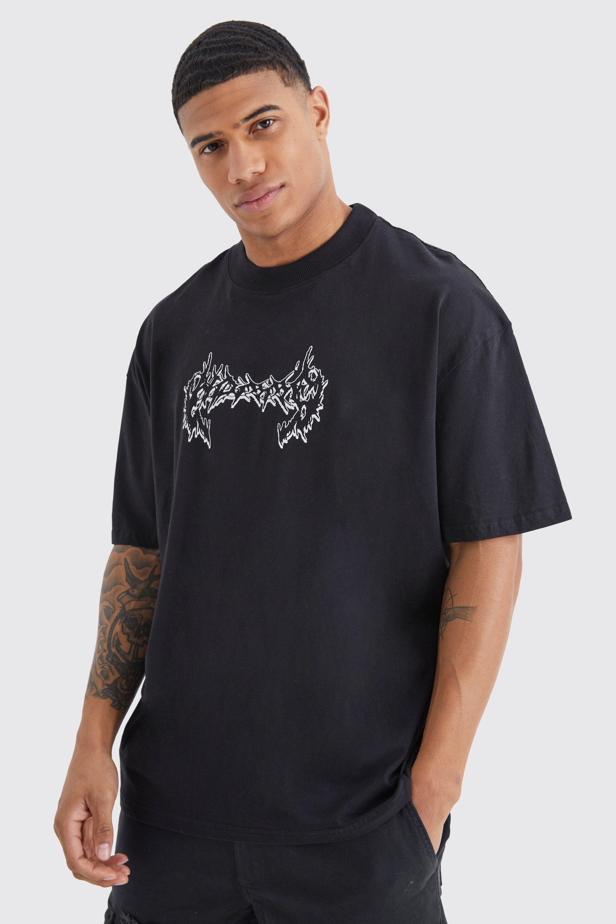 Mens Black Oversized Cross Graphic T-shirt, Black