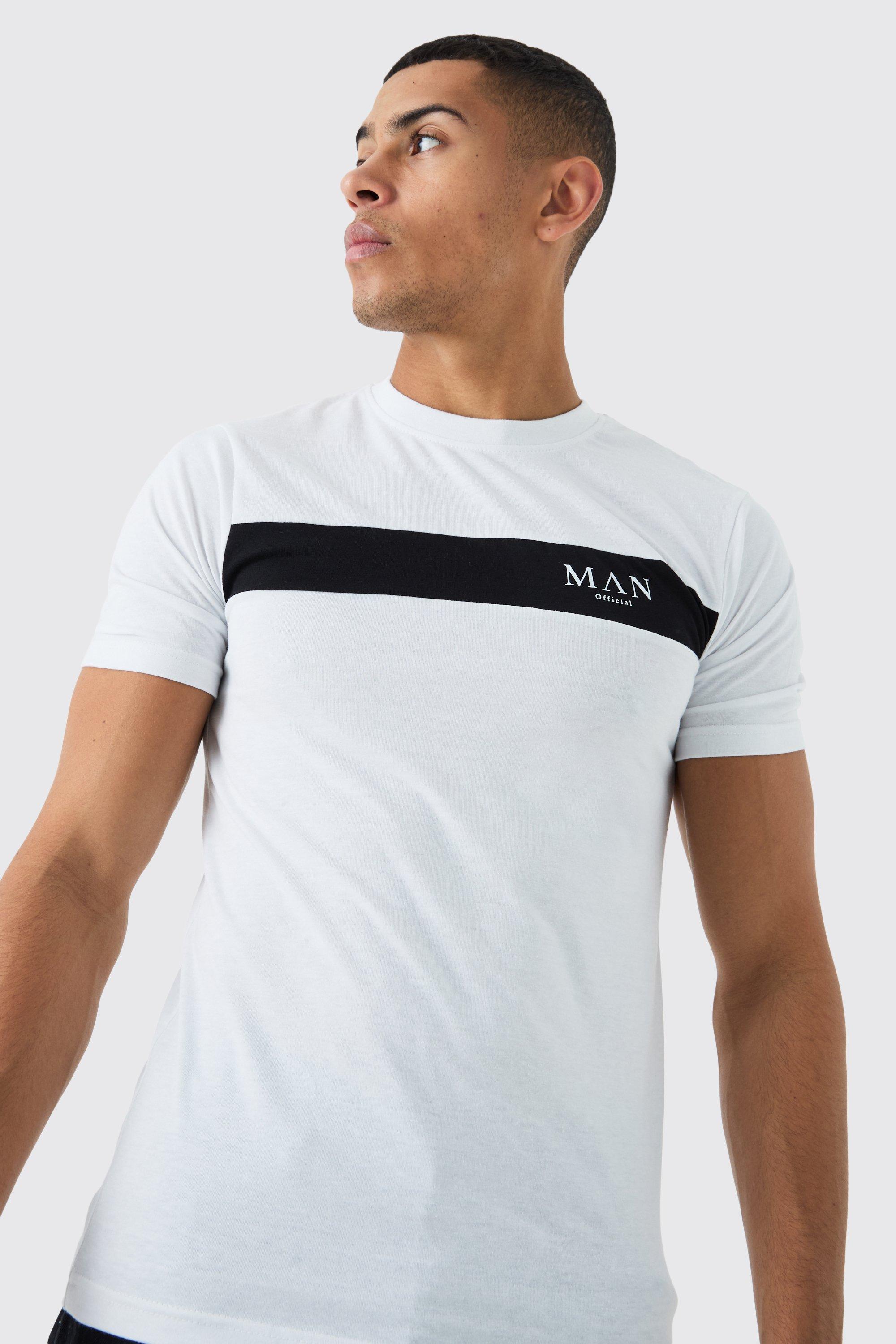 Mens White Man Roman Muscle Fit Colour Block T-shirt, White