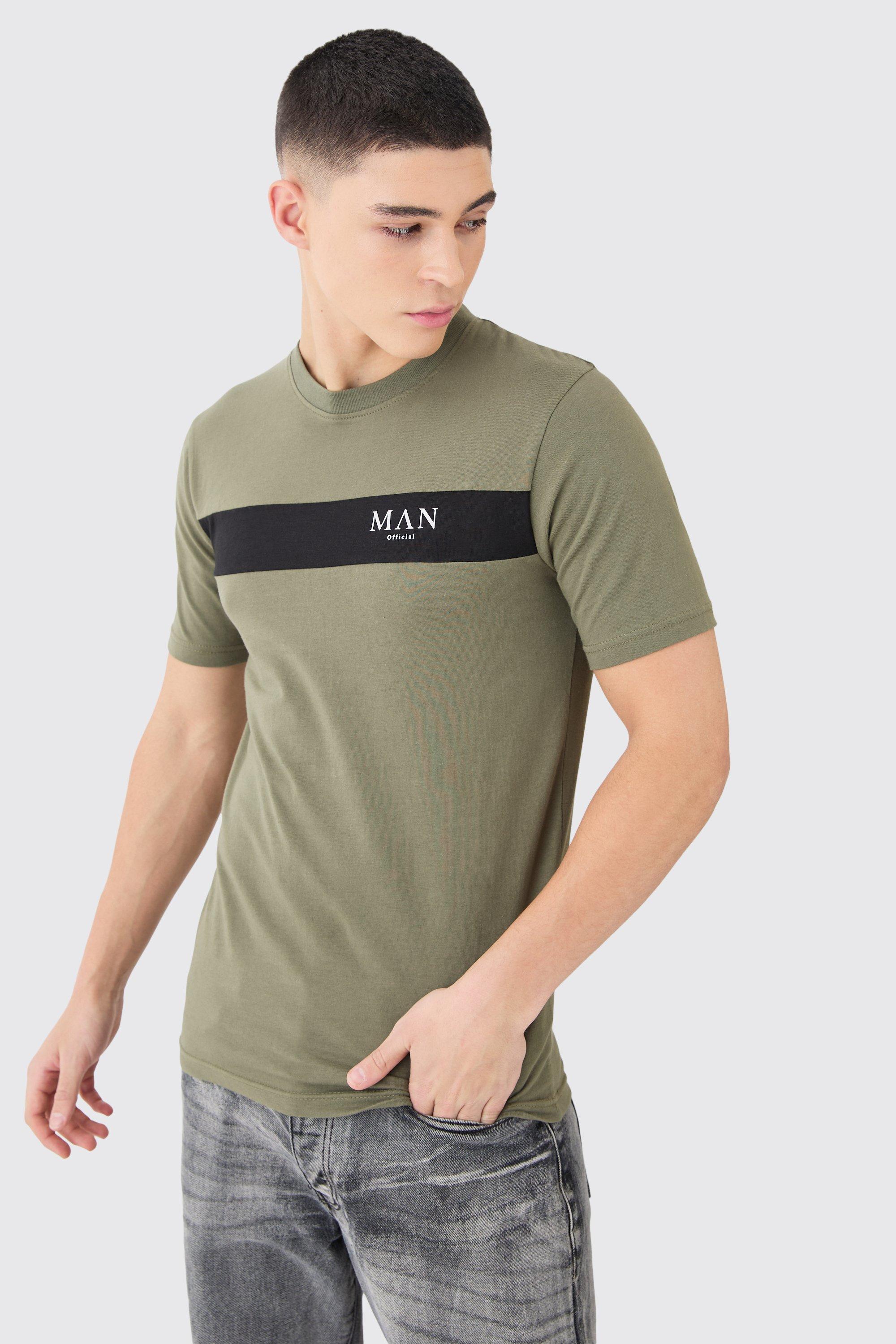 Mens Green Man Roman Muscle Fit Colour Block T-shirt, Green