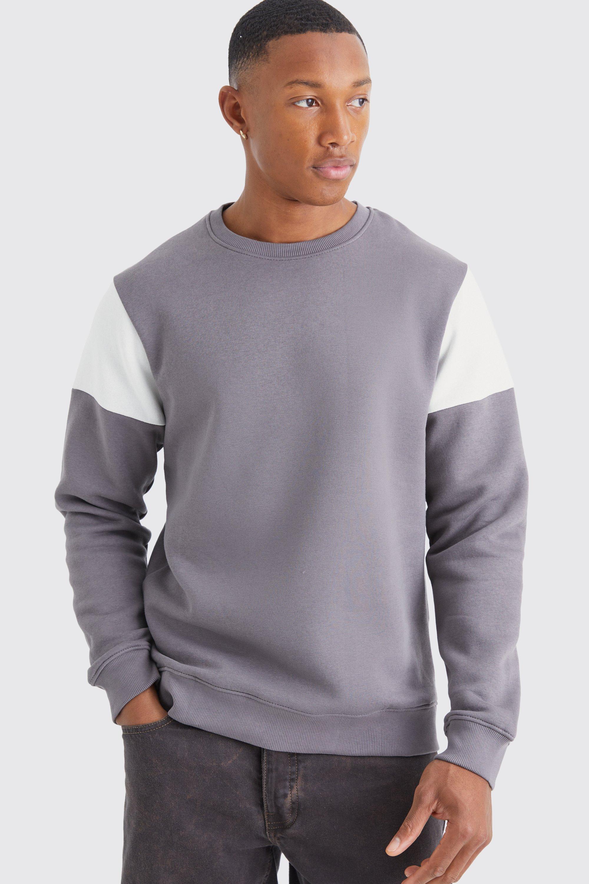 Mens Grey Slim Colour Block Sweatshirt, Grey