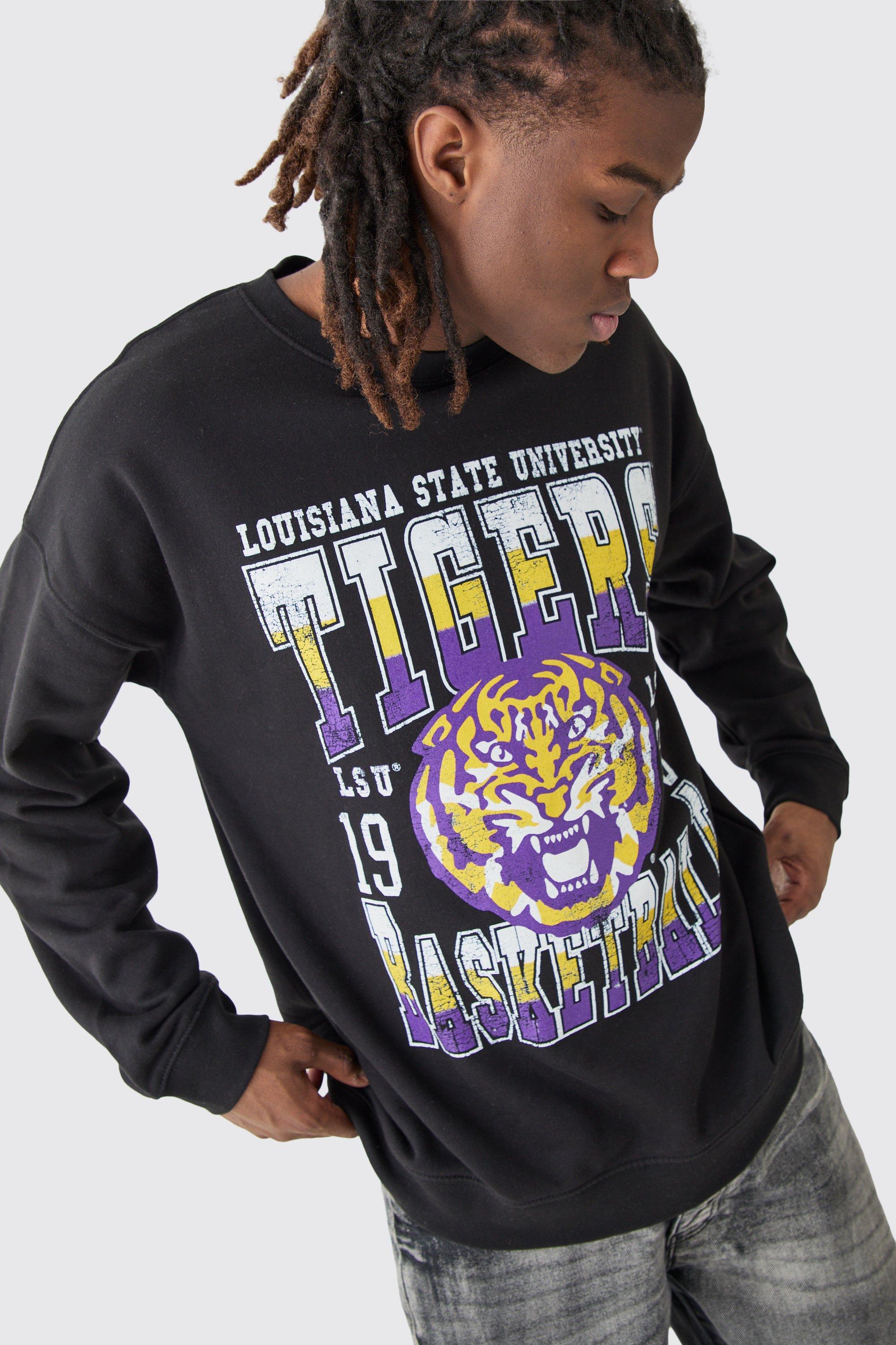 Mens Black Oversized Louisiana Tigers License Sweatshirt, Black