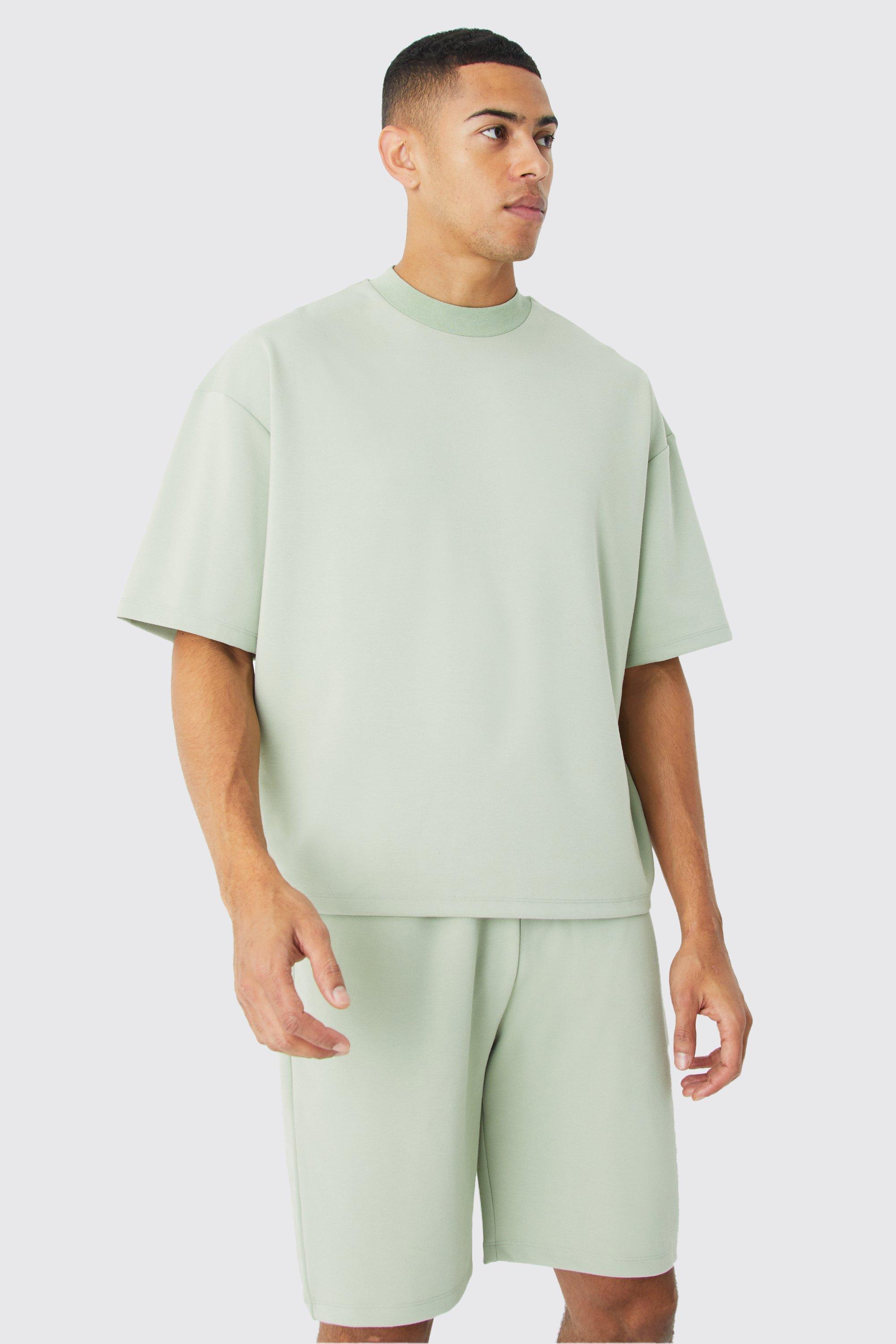 Mens Green Oversized Boxy Premium Super Heavyweight T-shirt & Shorts, Green