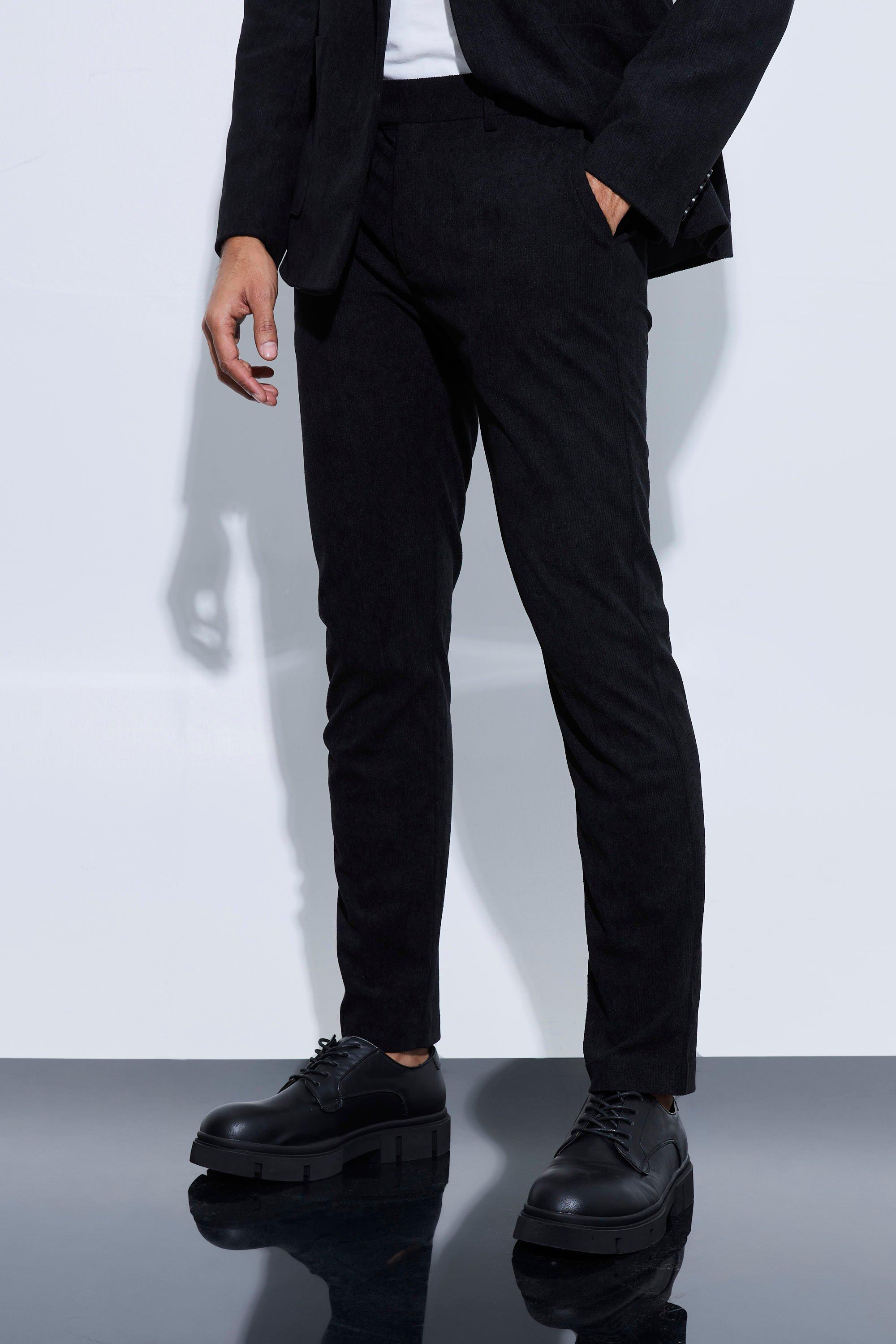 Mens Black Skinny Fit Corduroy Tailored Trouser, Black