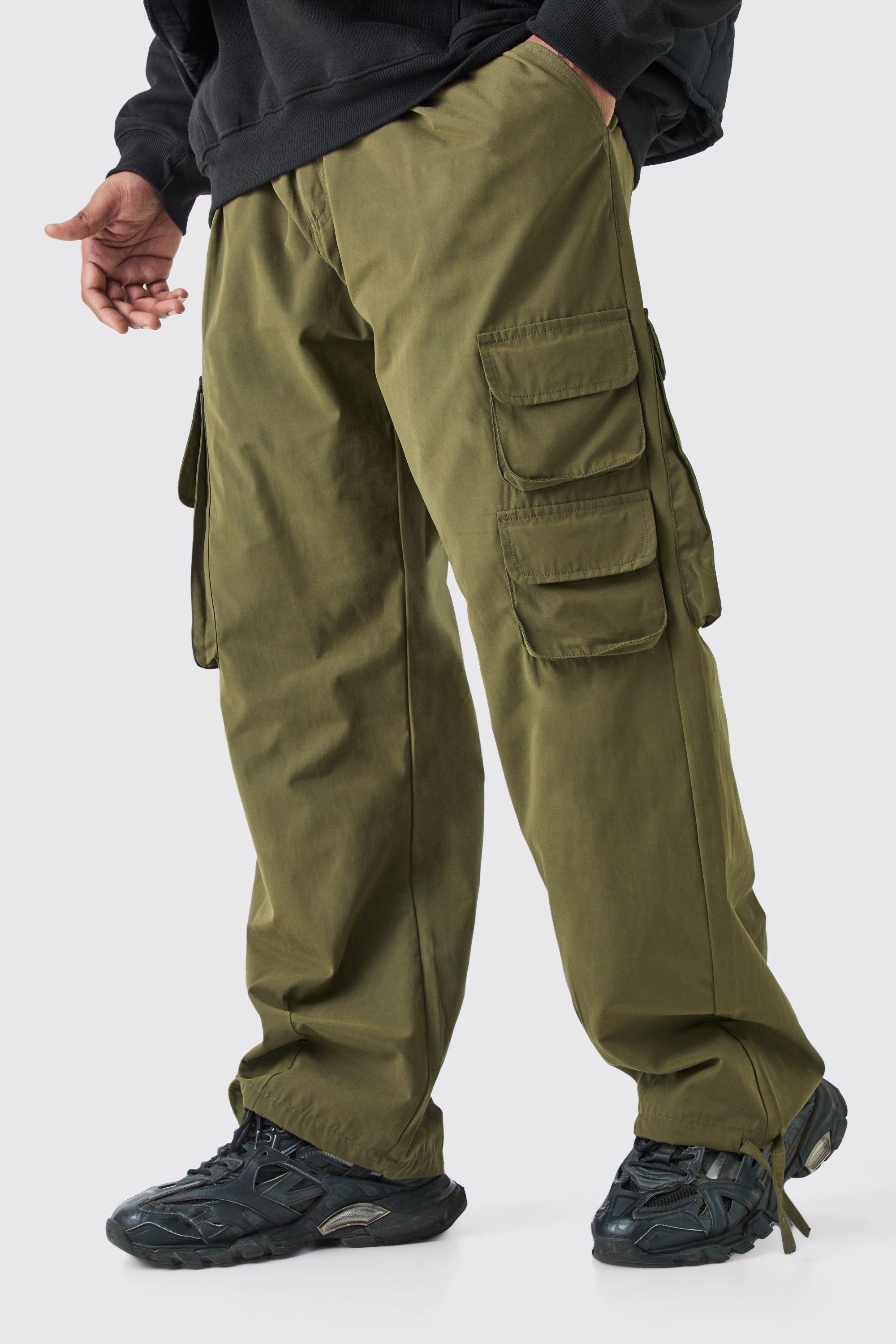 Boohoo Plus Geplooide Baggy Cargo Broek Met Perzikhuid En Tailleband, Khaki