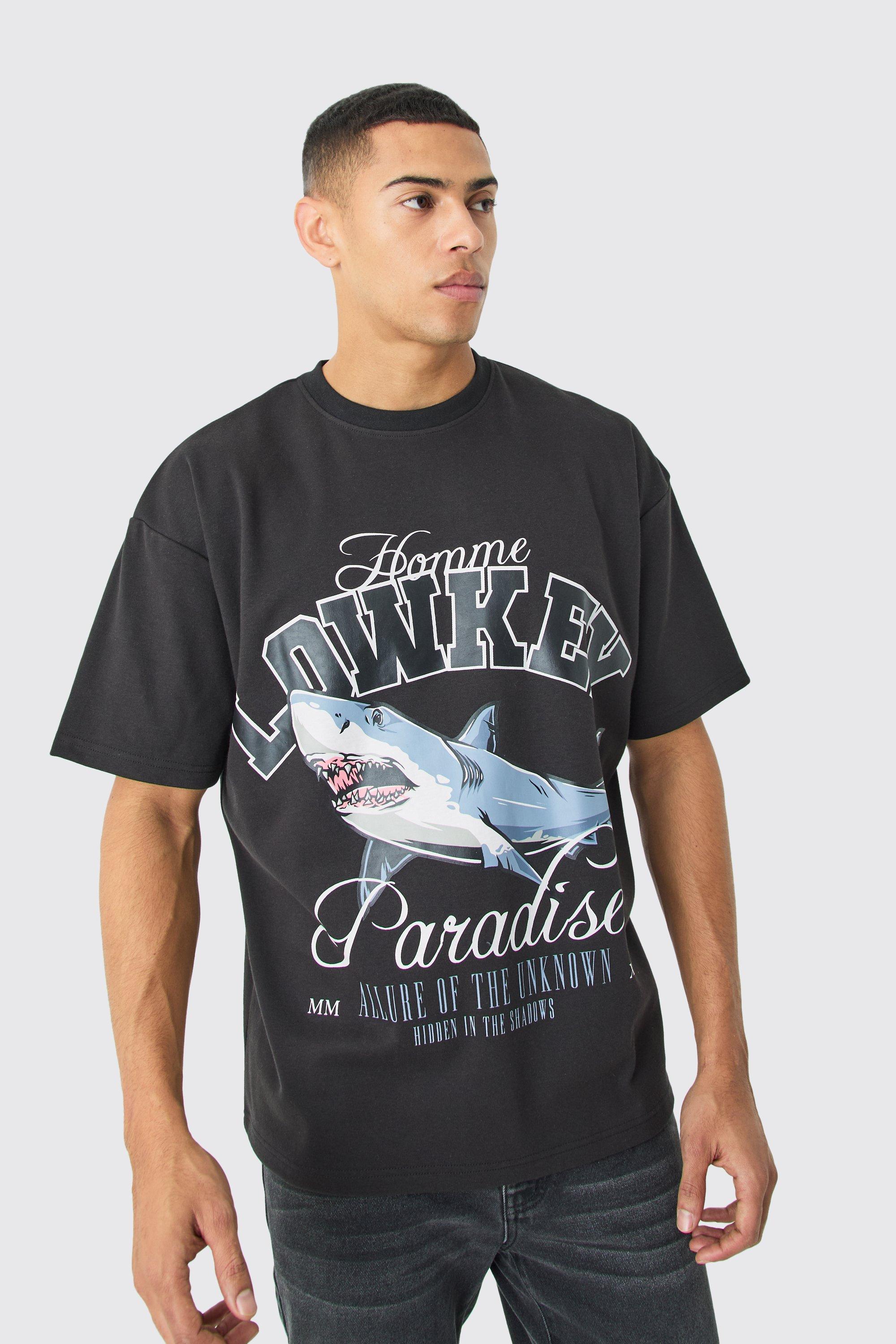 Image of T-shirt oversize Interlock Paradise con squalo, Nero