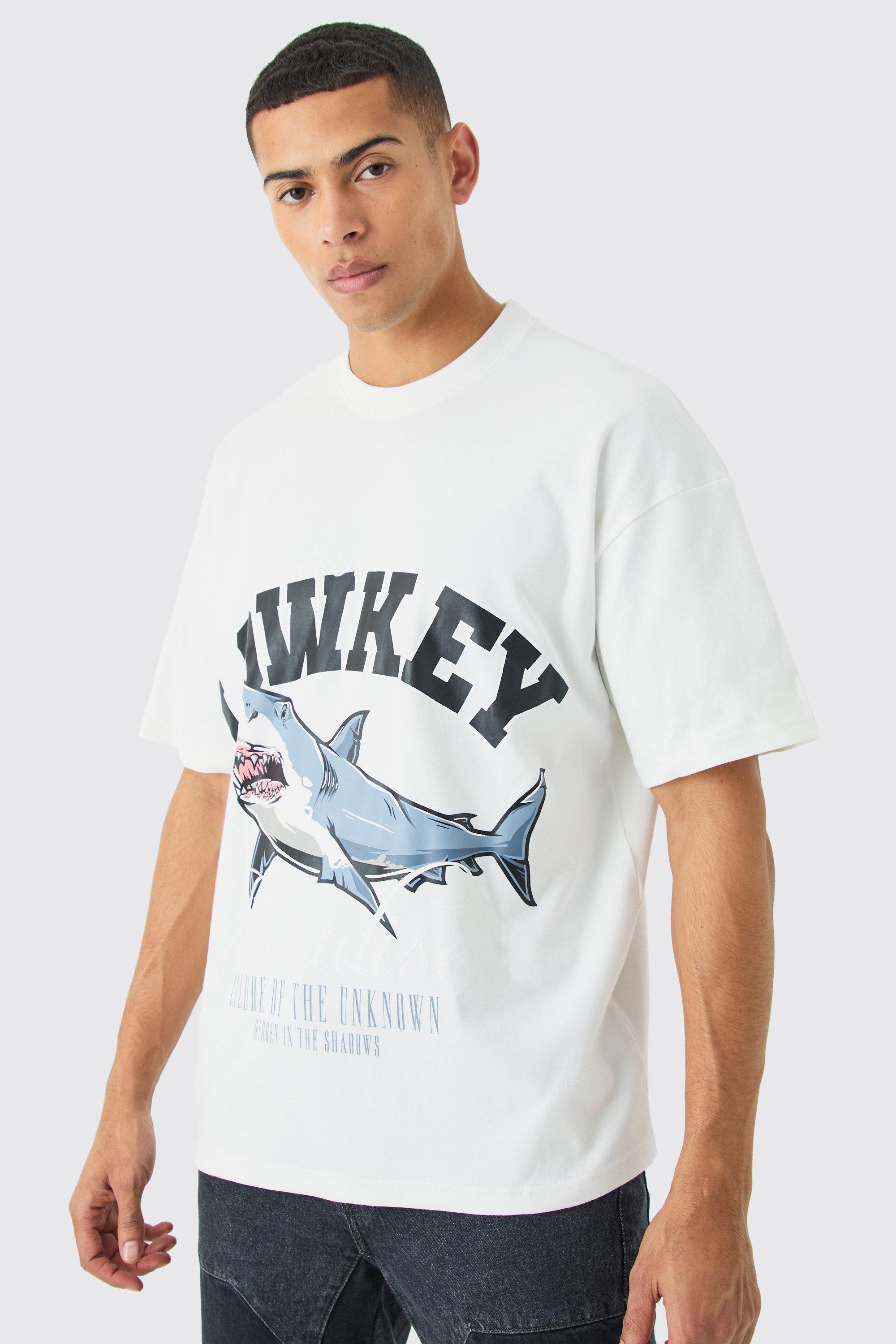 Image of T-shirt oversize Interlock Paradise con squalo, Bianco