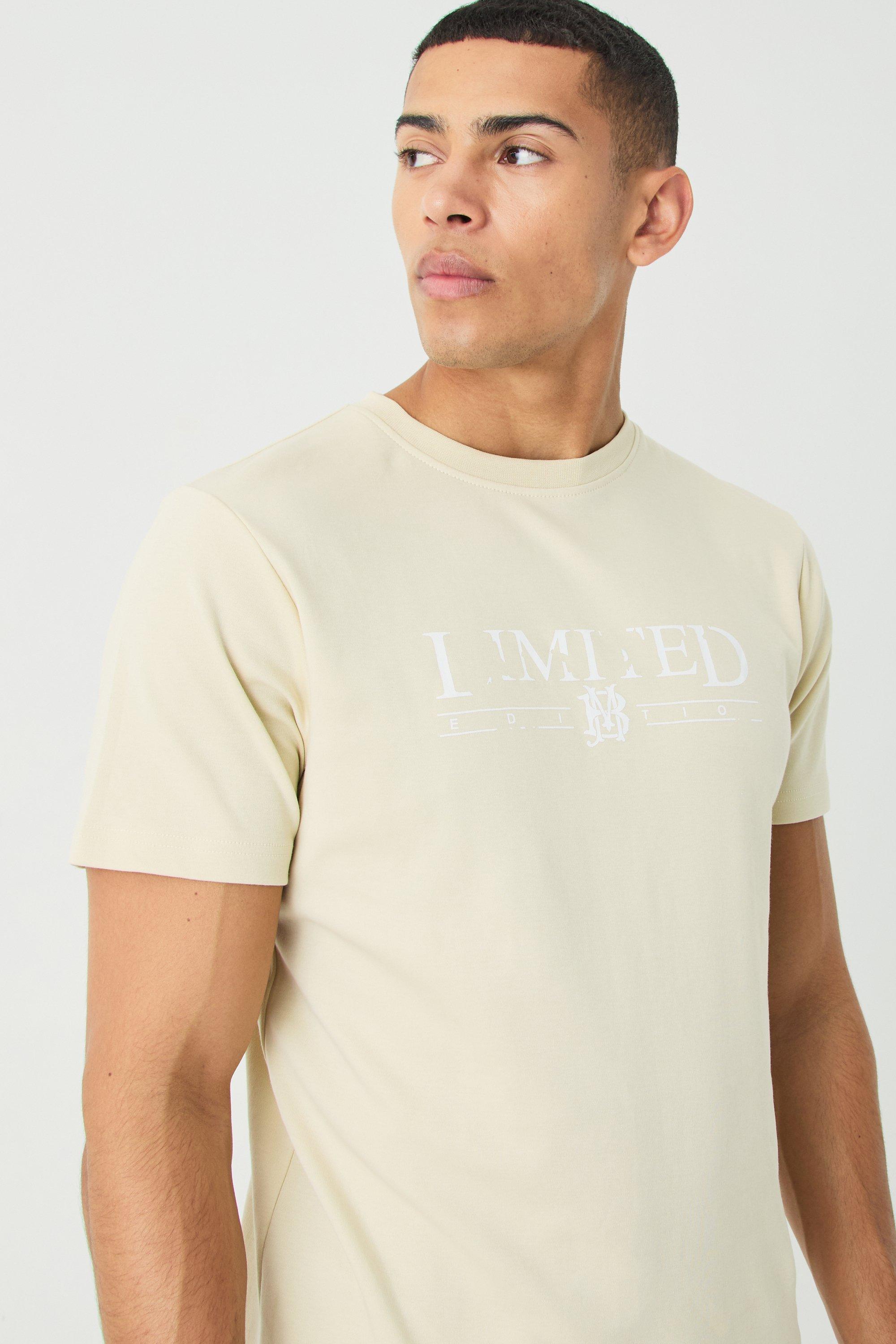 Image of T-shirt Slim Fit Limited Edition con scritta Interlock, Beige