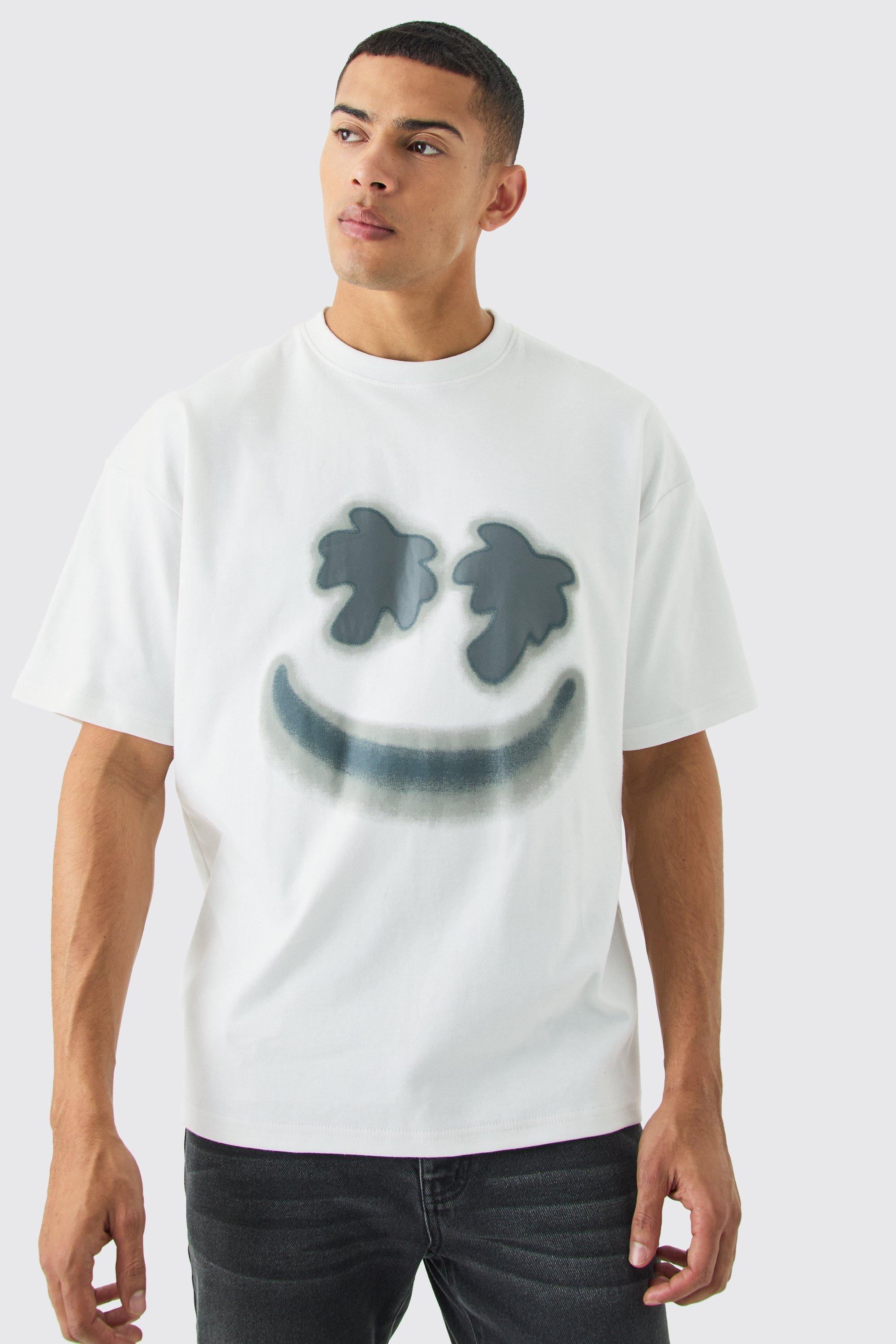 Image of T-shirt oversize Interlock Tropics con Smiley, Bianco