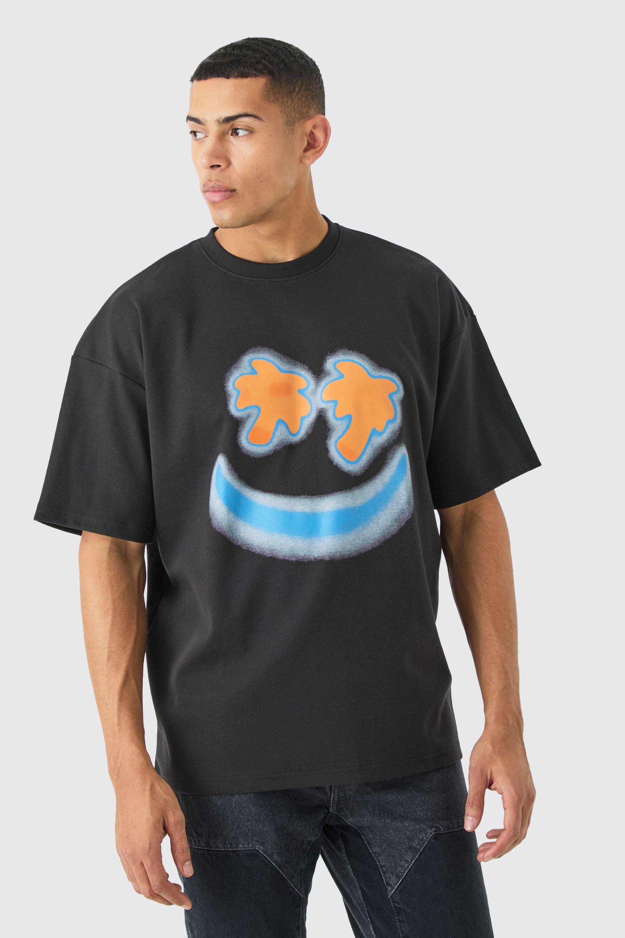 Image of T-shirt oversize Interlock Tropics con Smiley, Nero