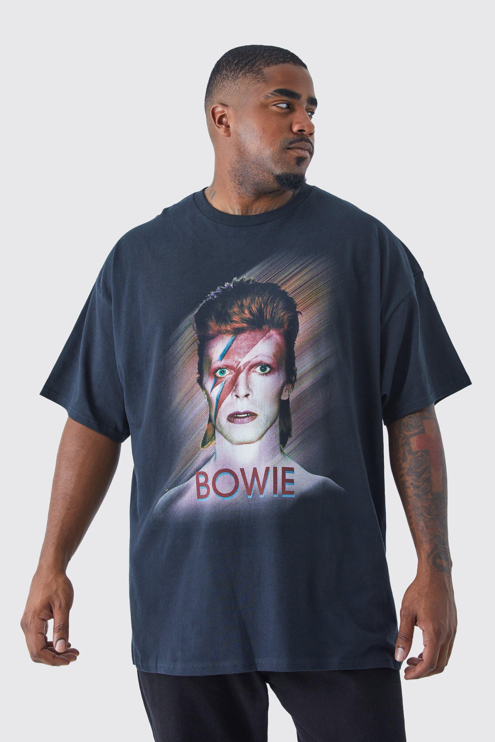 Mens Black Plus Size David Bowie Chest Print License T-Shirt, Black