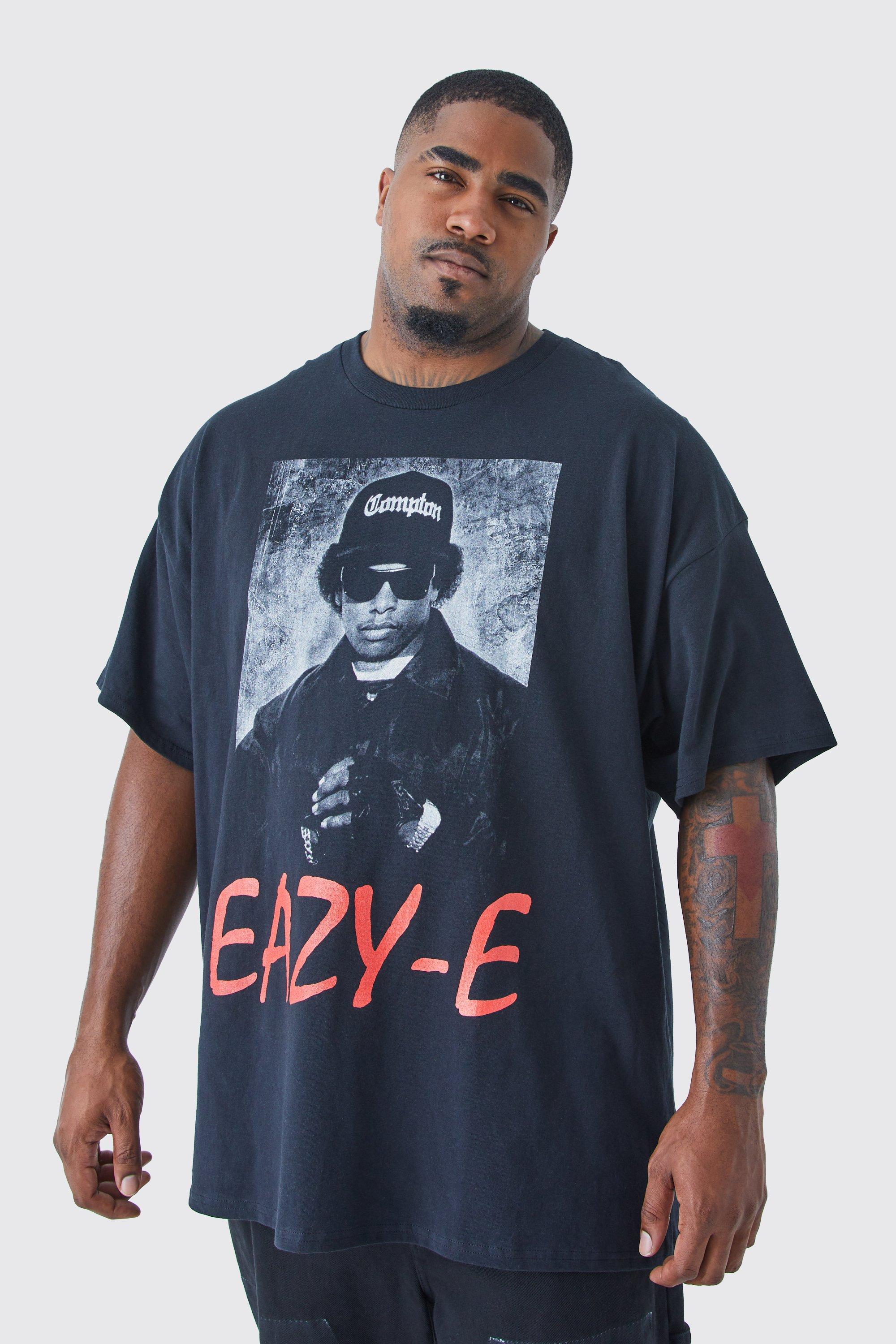 Mens Black Plus Size Eazy E Chest Print License T-shirt, Black