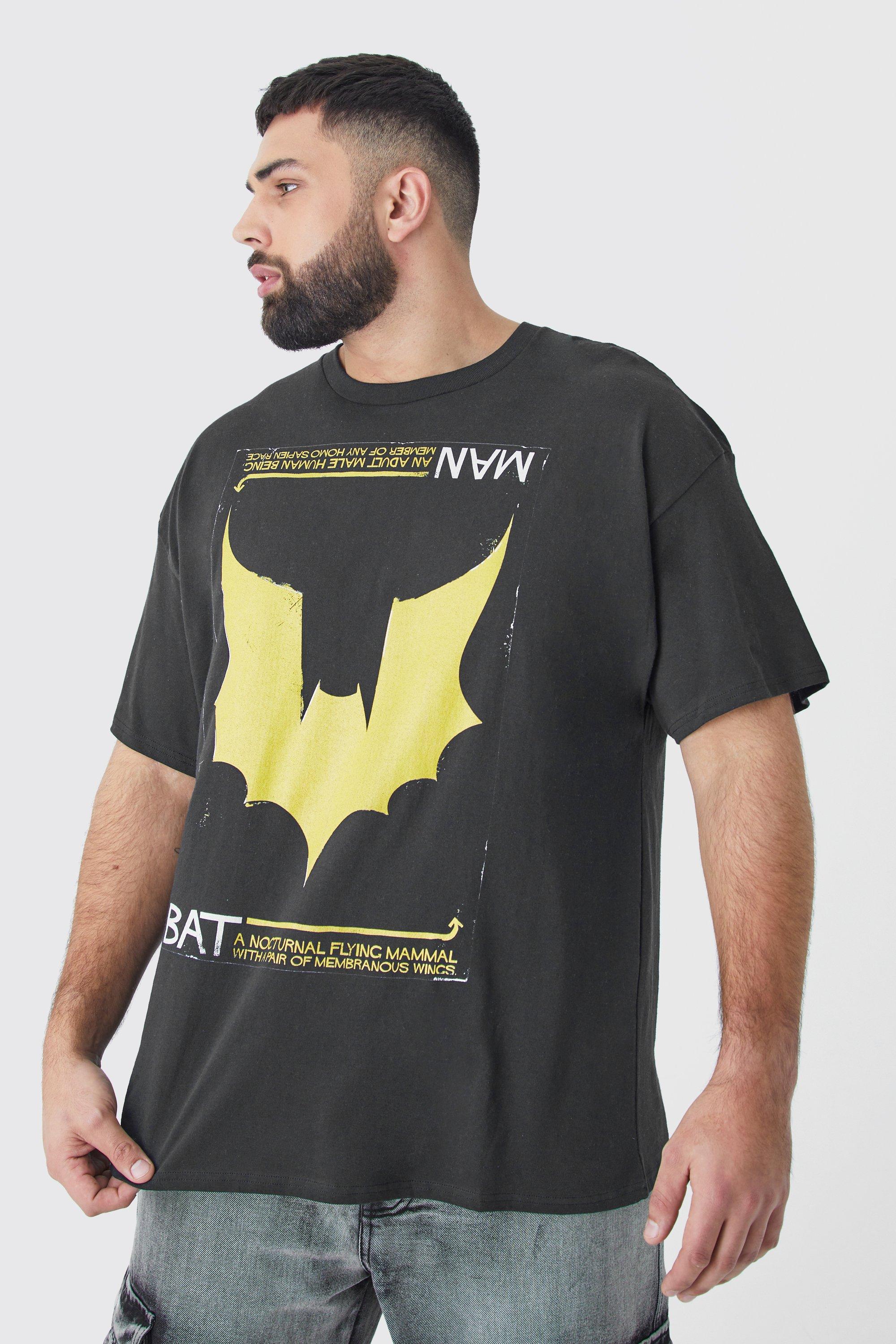 Mens Black Plus Size Batman Chest Print License T-shirt, Black