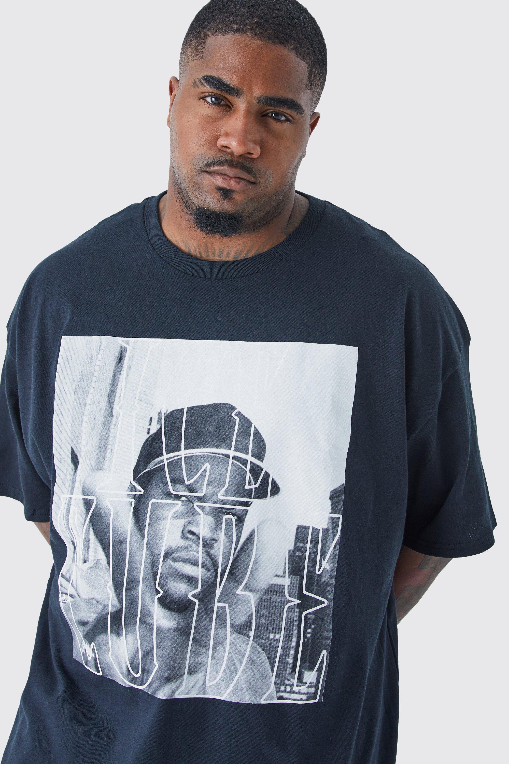 Mens Black Plus Size Ice Cube Chest Print License T-shirt, Black