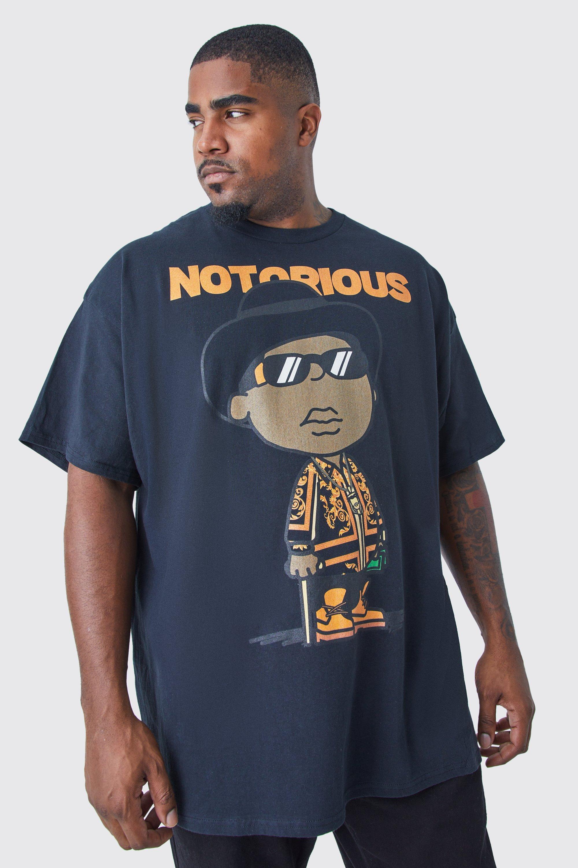 Image of T-shirt Plus Size ufficiale con stampa Notorious sul petto grande, Nero