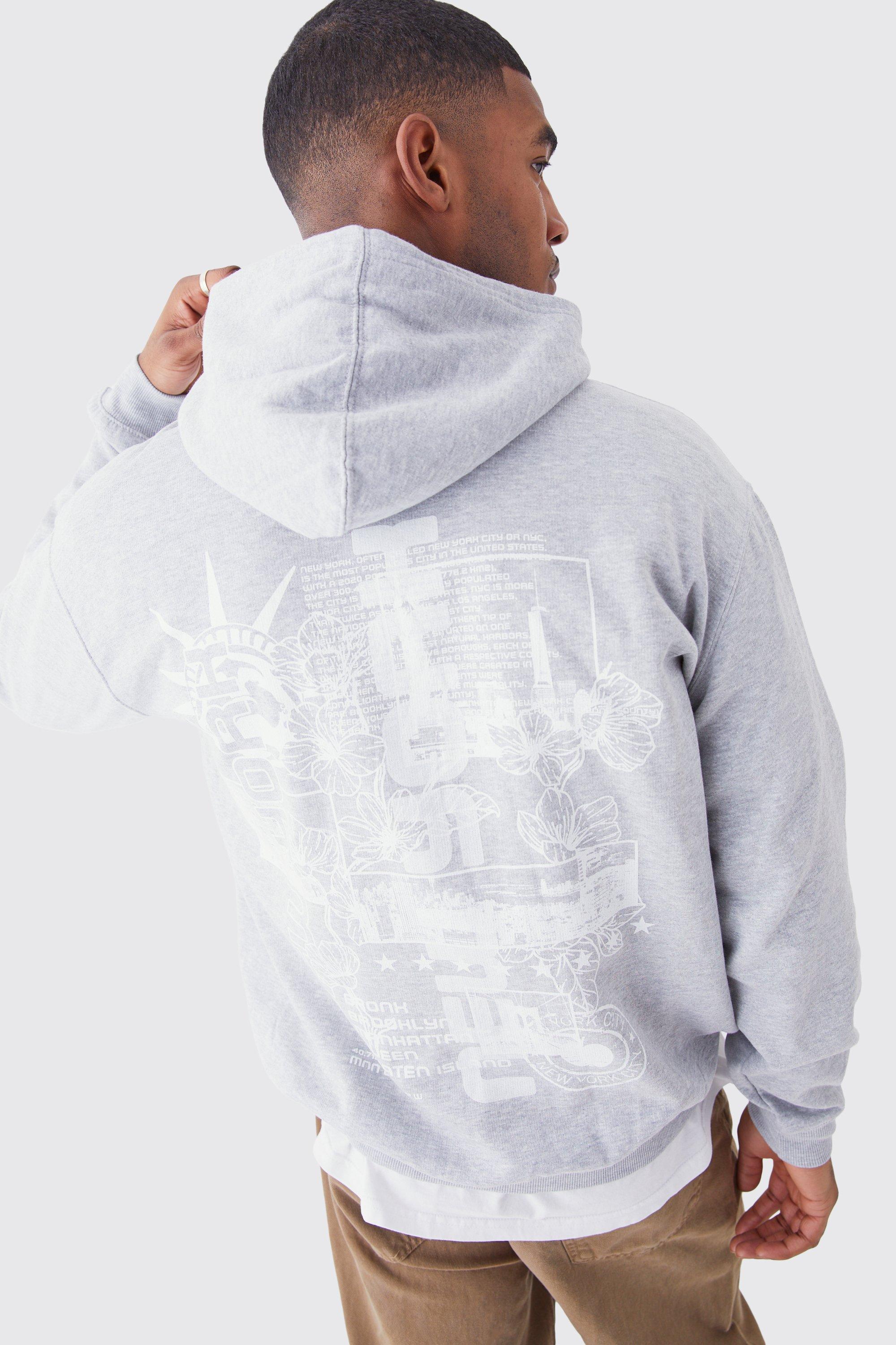 Mens Grey Tall Oversized Stencil Graphic Hoodie, Grey