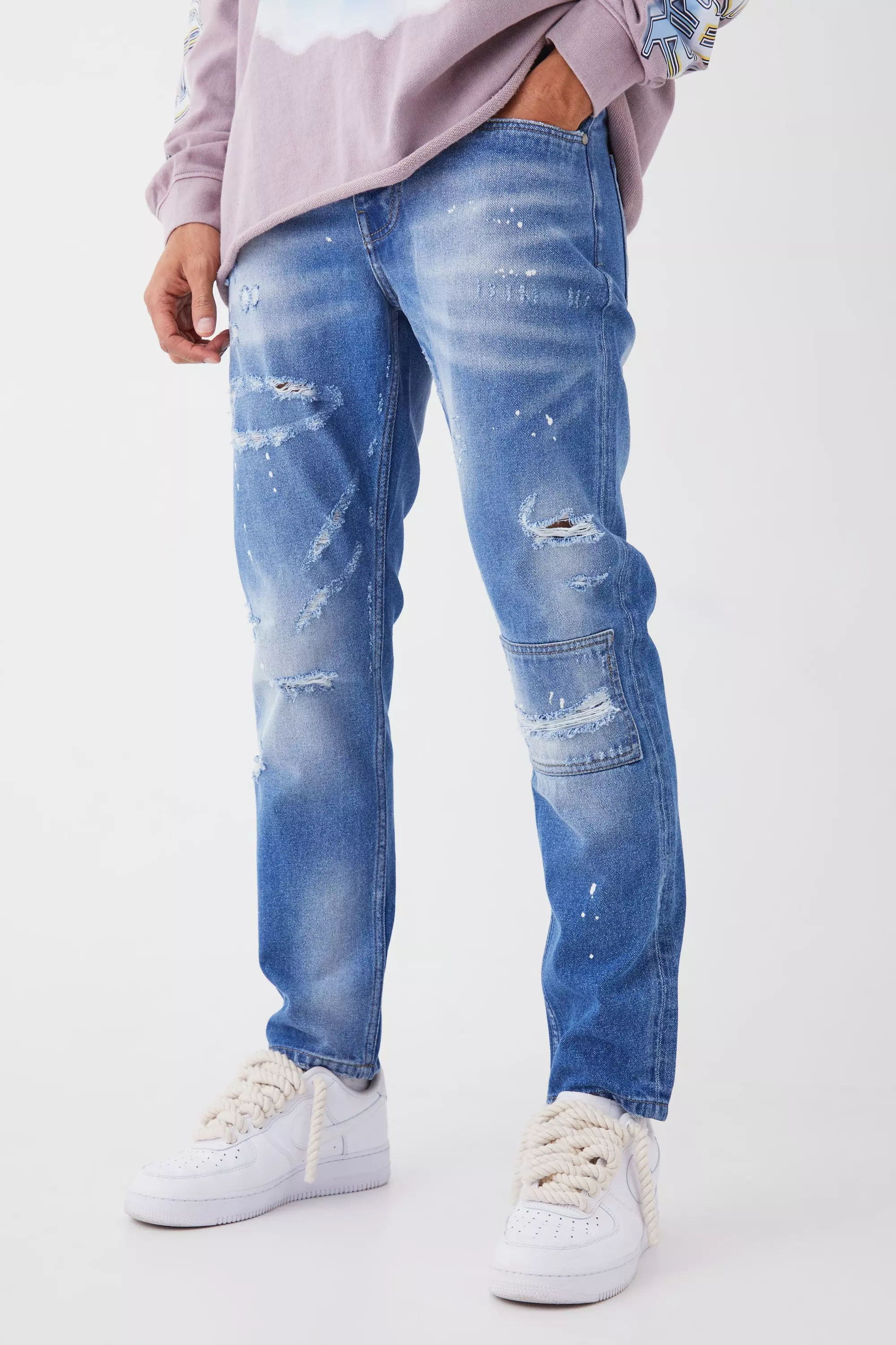 Rigid Tapered Fit Ripped Jeans