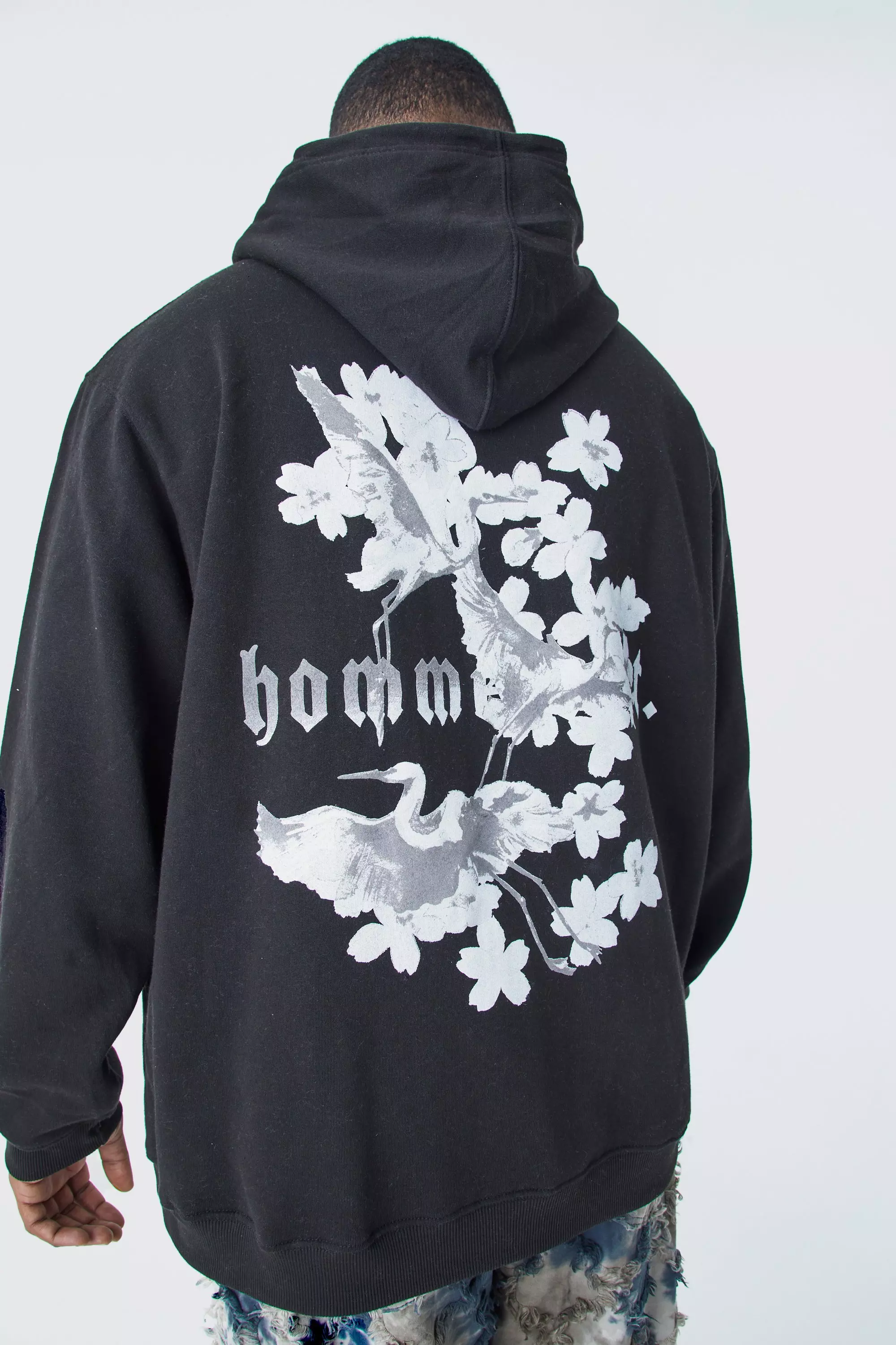 Plus Plus Only Oversized Homme Blossom Graphic Zip Thru Hood