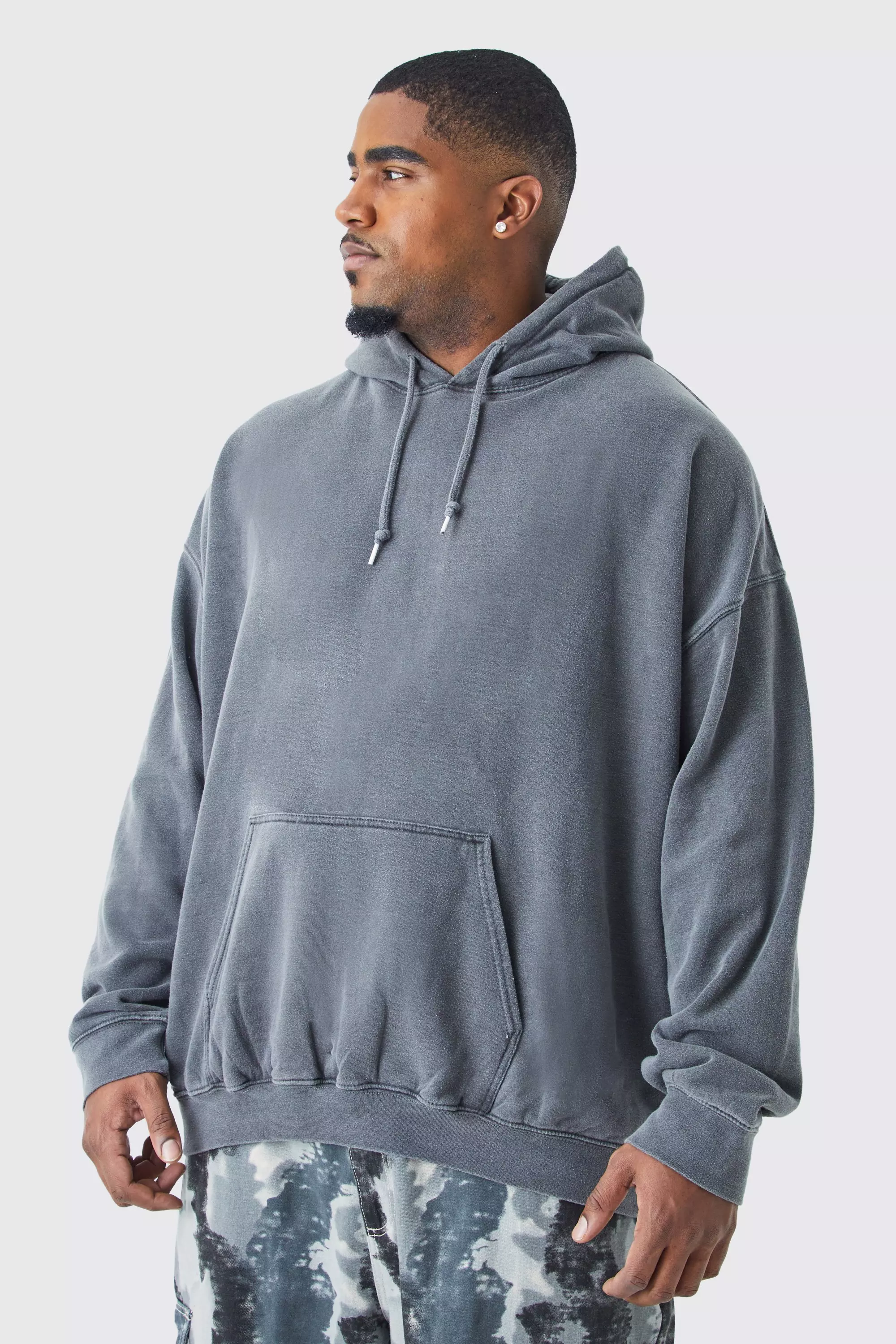 Graphic Oversized Hoodie, Mid Grey