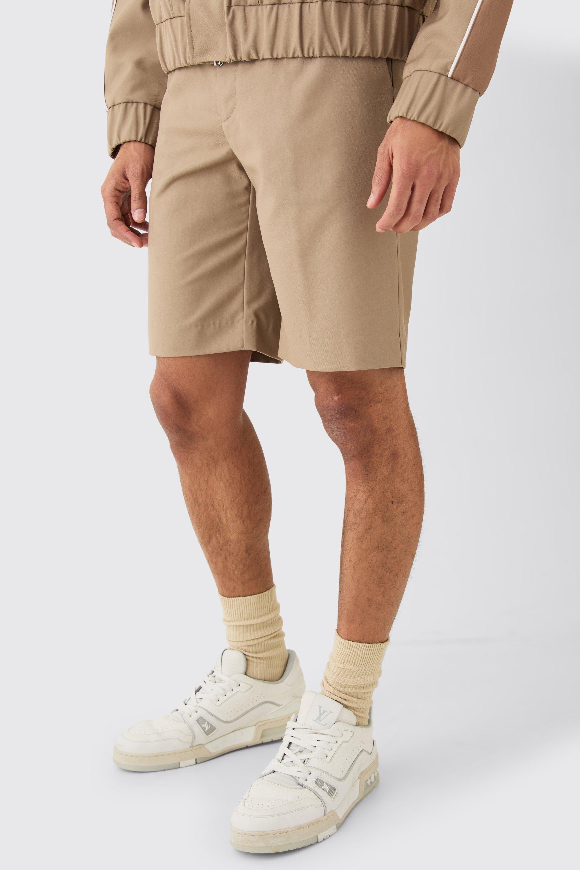 Mens Beige Relaxed Fit Tailored Shorts, Beige