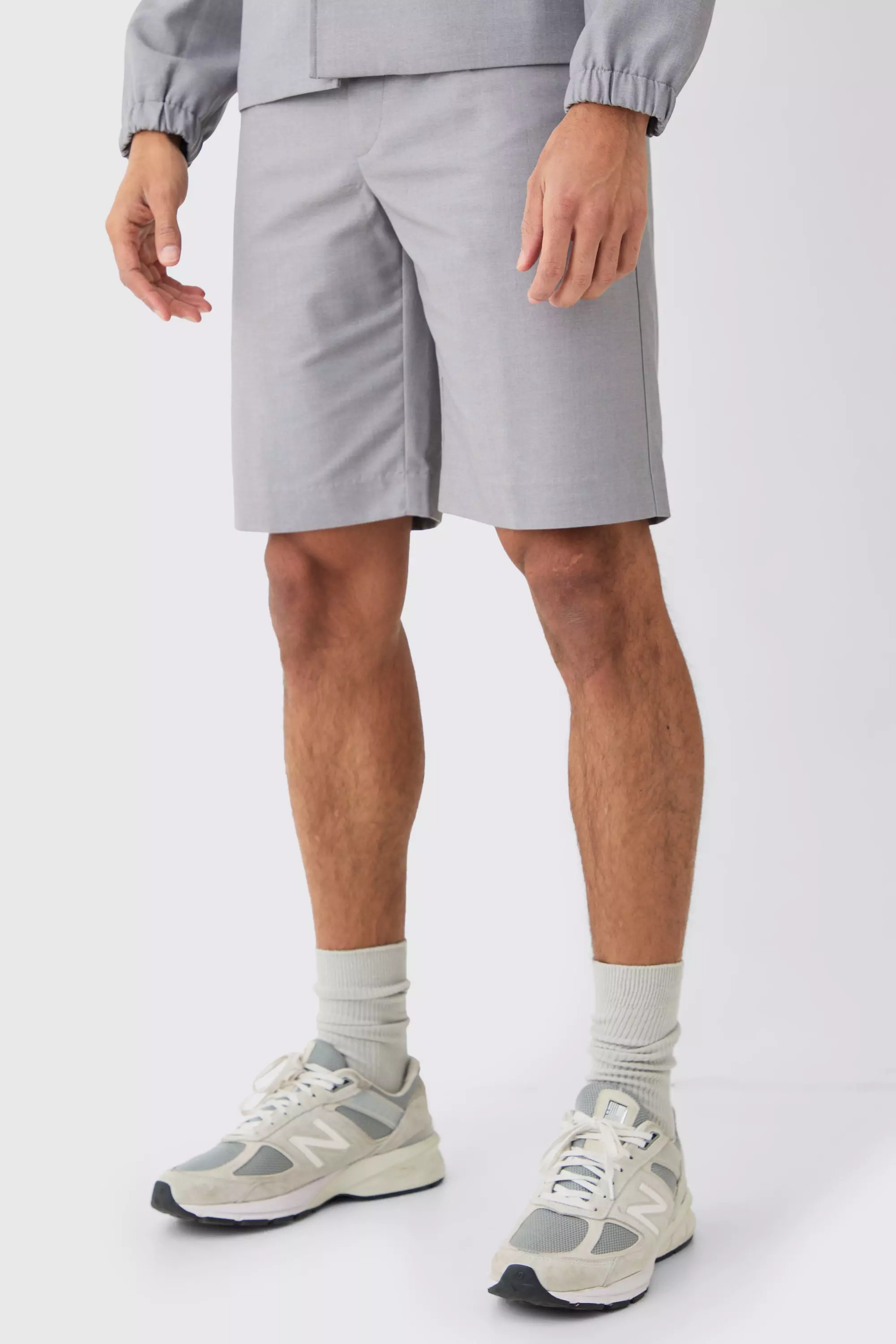 Mens grey hot sale tailored shorts