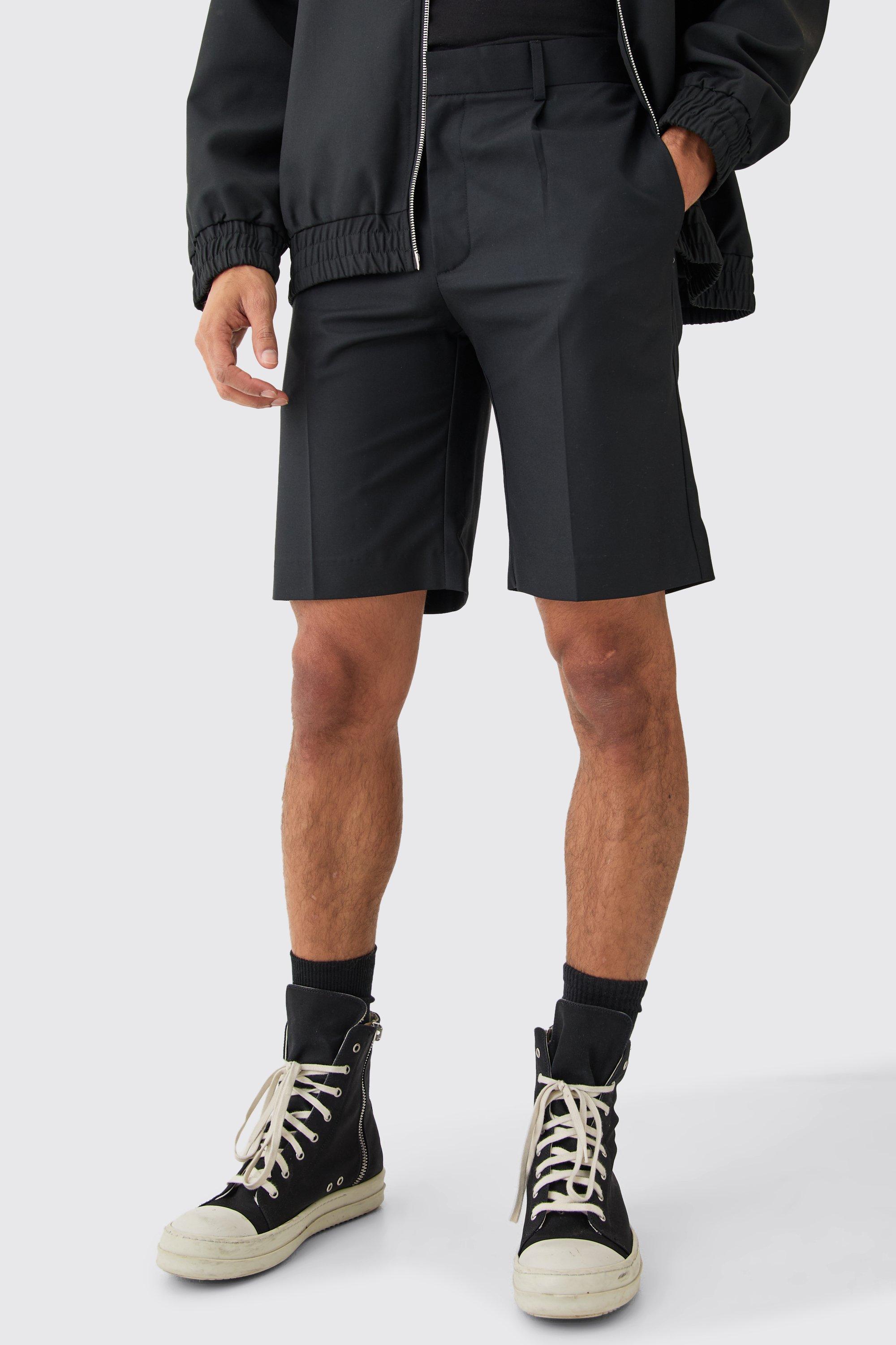 Mens Black Relaxed Fit Tailored Shorts, Black