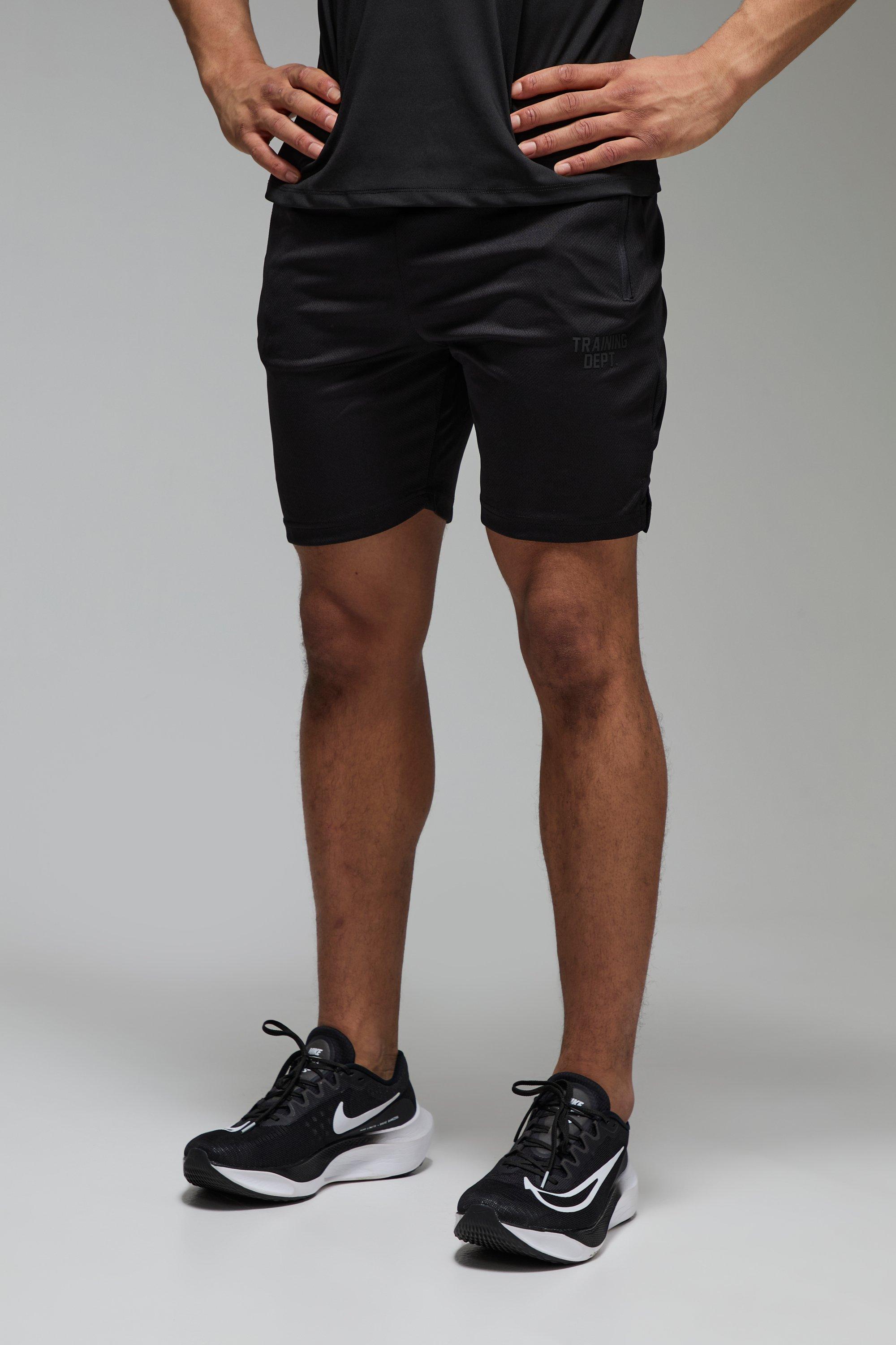 Mens Black Active Training Dept 7inch Regular Fit Mesh Short, Black