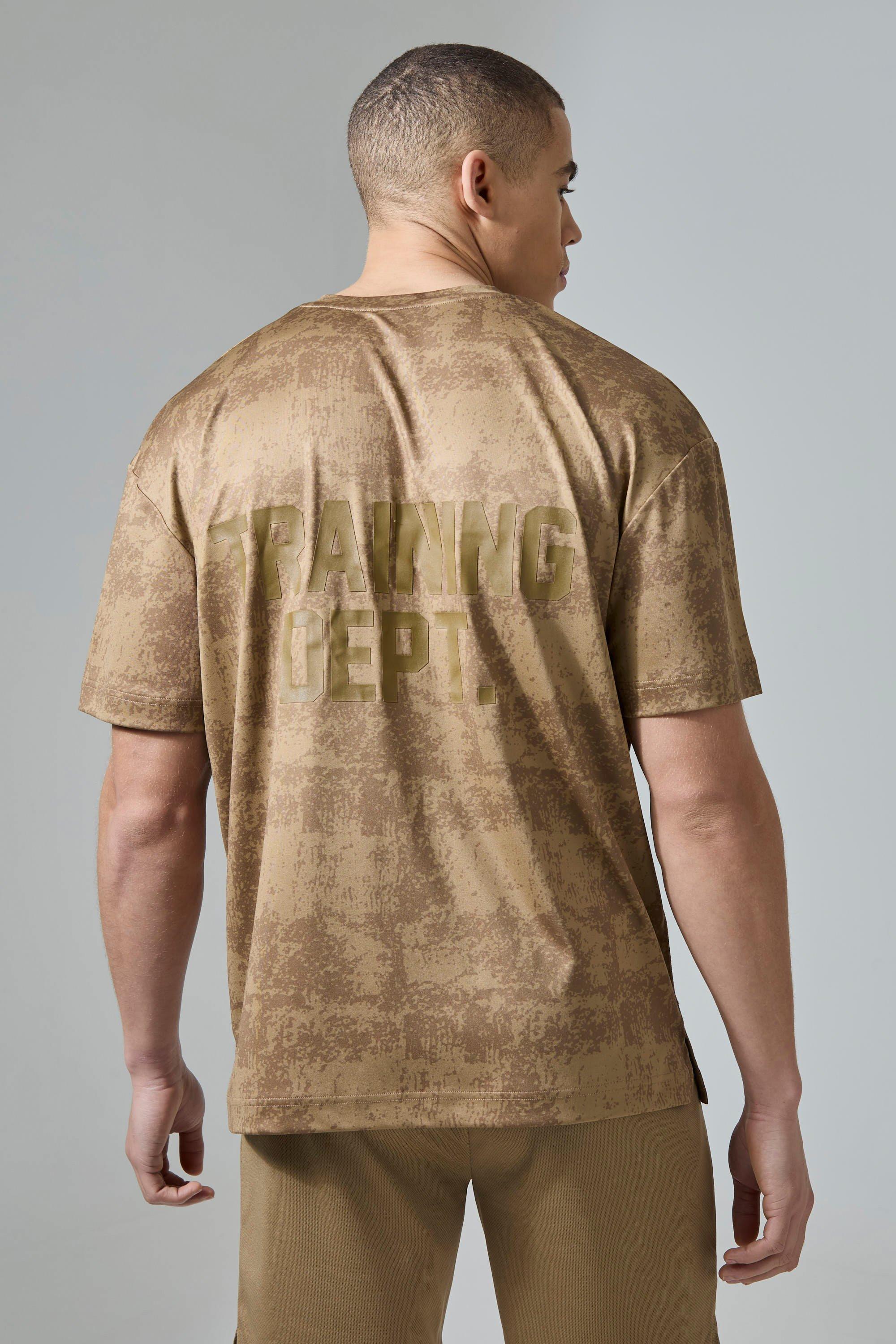 Mens Brown Active Training Dept Oversized Camo T-shirt, Brown