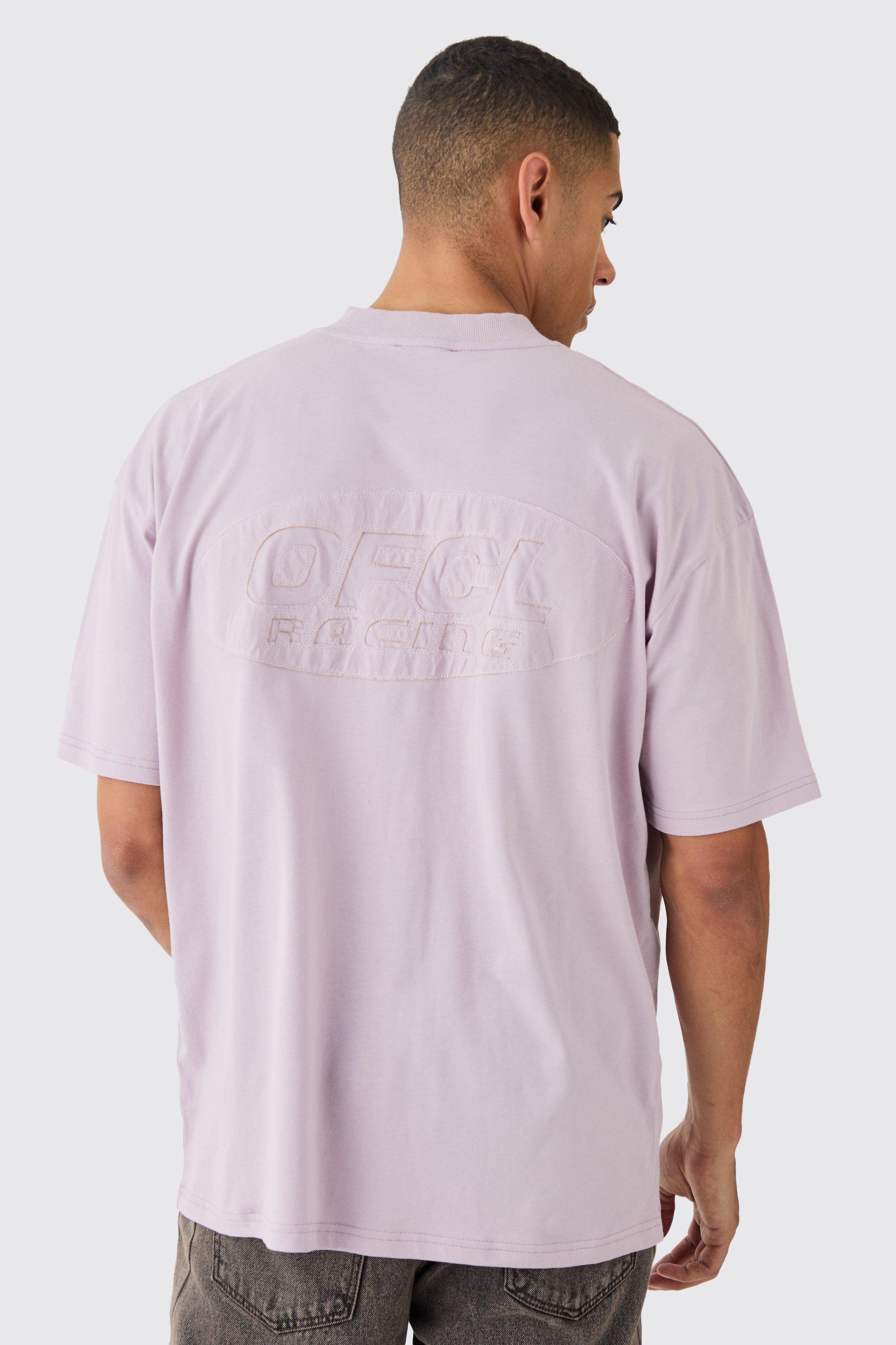 Mens Purple Oversized Raw Applique T-shirt, Purple