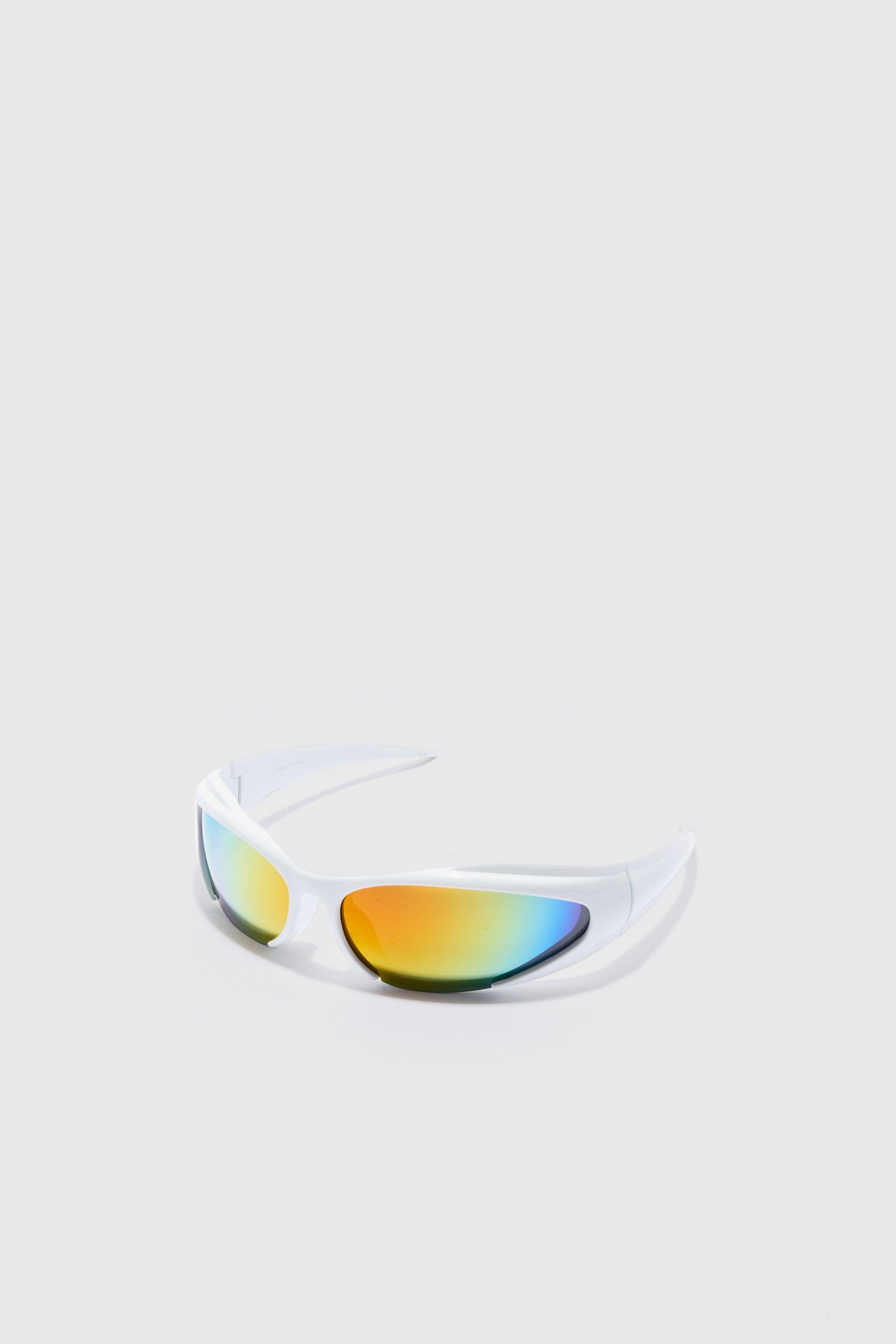 Image of Occhiali da sole a vogatore con lenti specchiate, Bianco