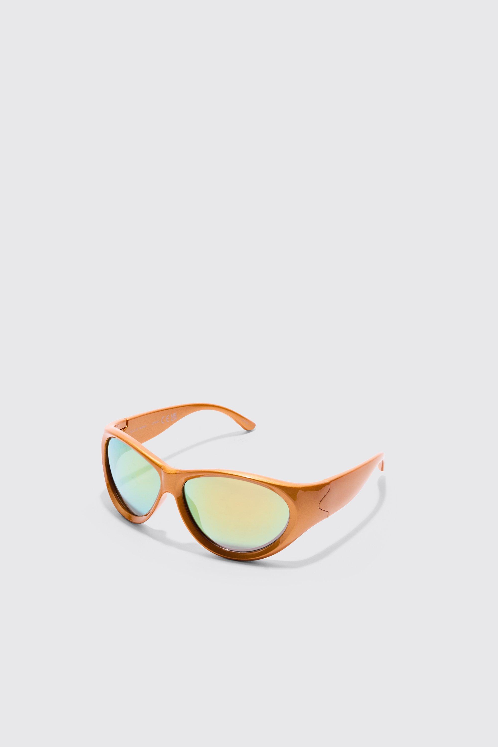 Image of Occhiali da sole a vogatore con lenti specchiate, Arancio