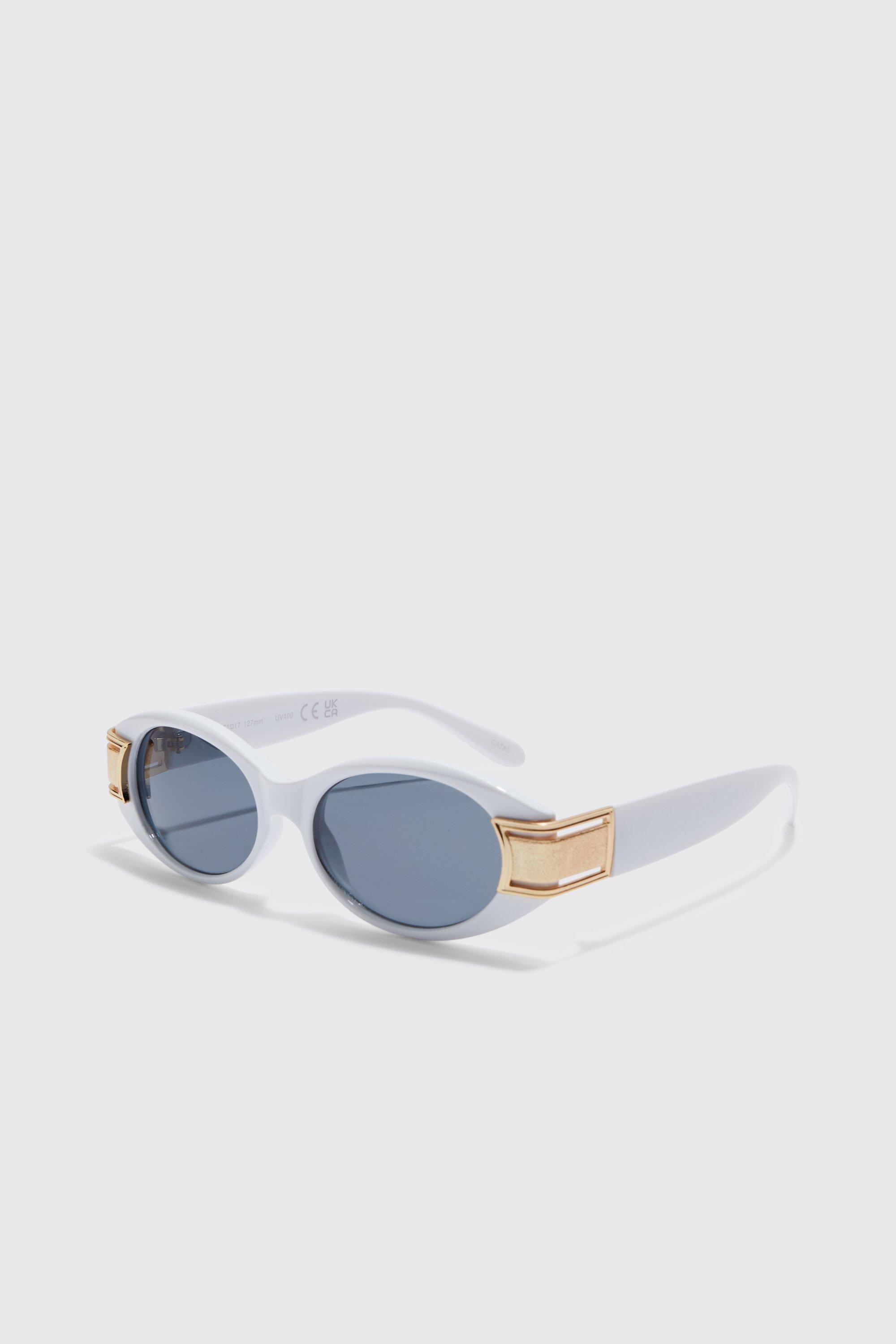 Mens White Oval Temple Detail Sunglasses, White