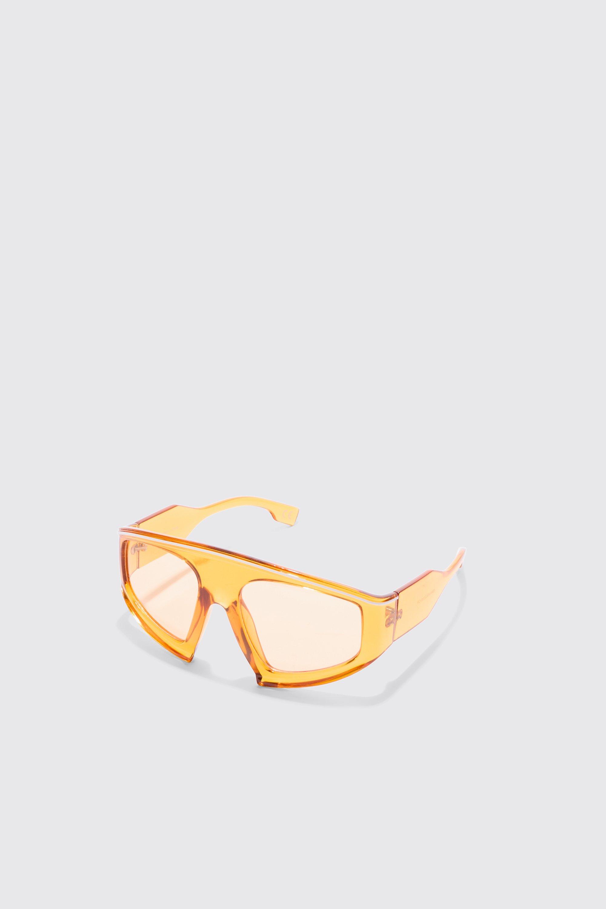 Mens Orange Plastic Clear Sunglasses, Orange